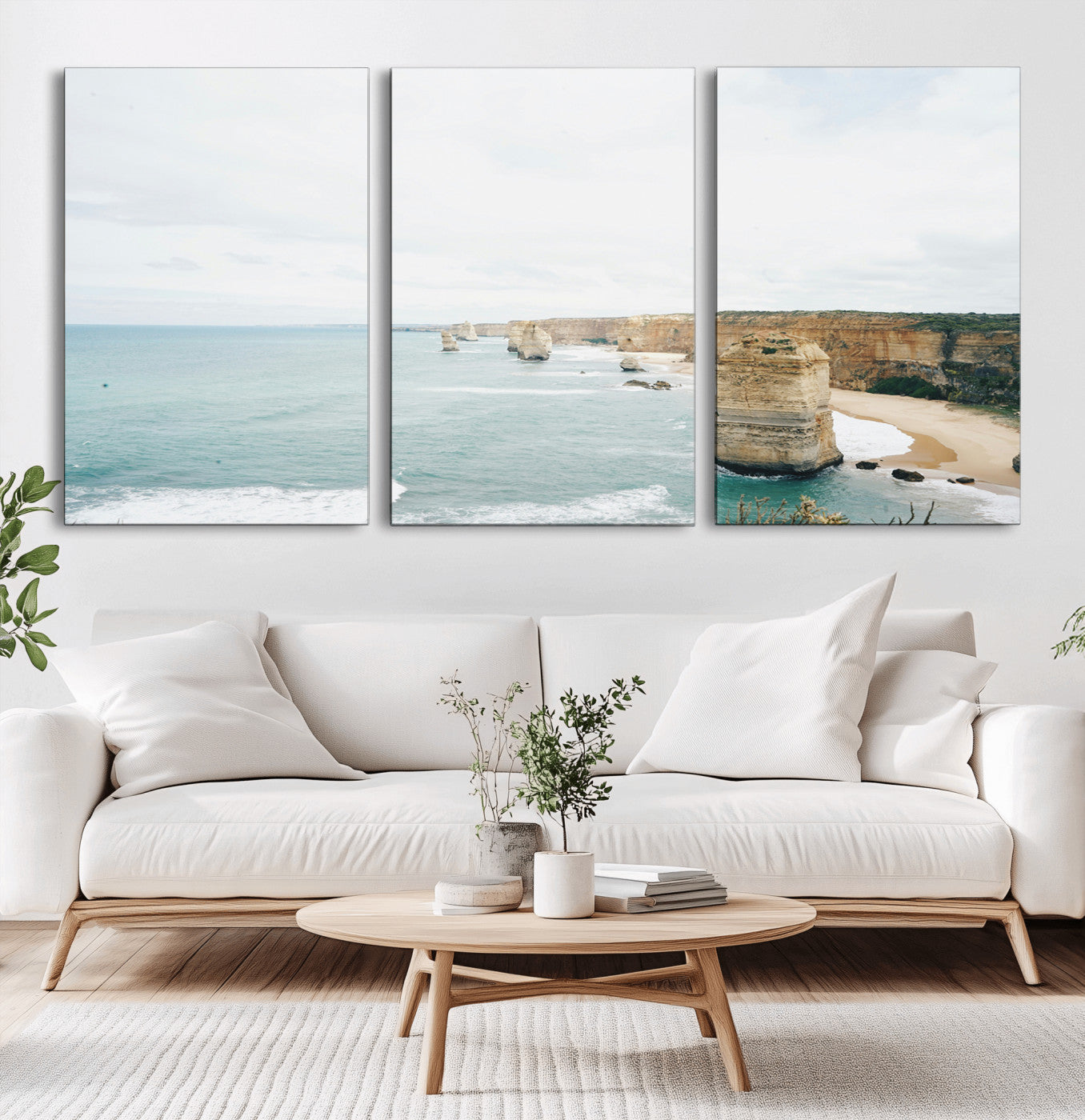 70095633-MGV-CV-36X24-Twelve Apostles Wall Art Canvas Print – Framed Coastal Cliffs Rugged Rock Formations Artwork for Home Office