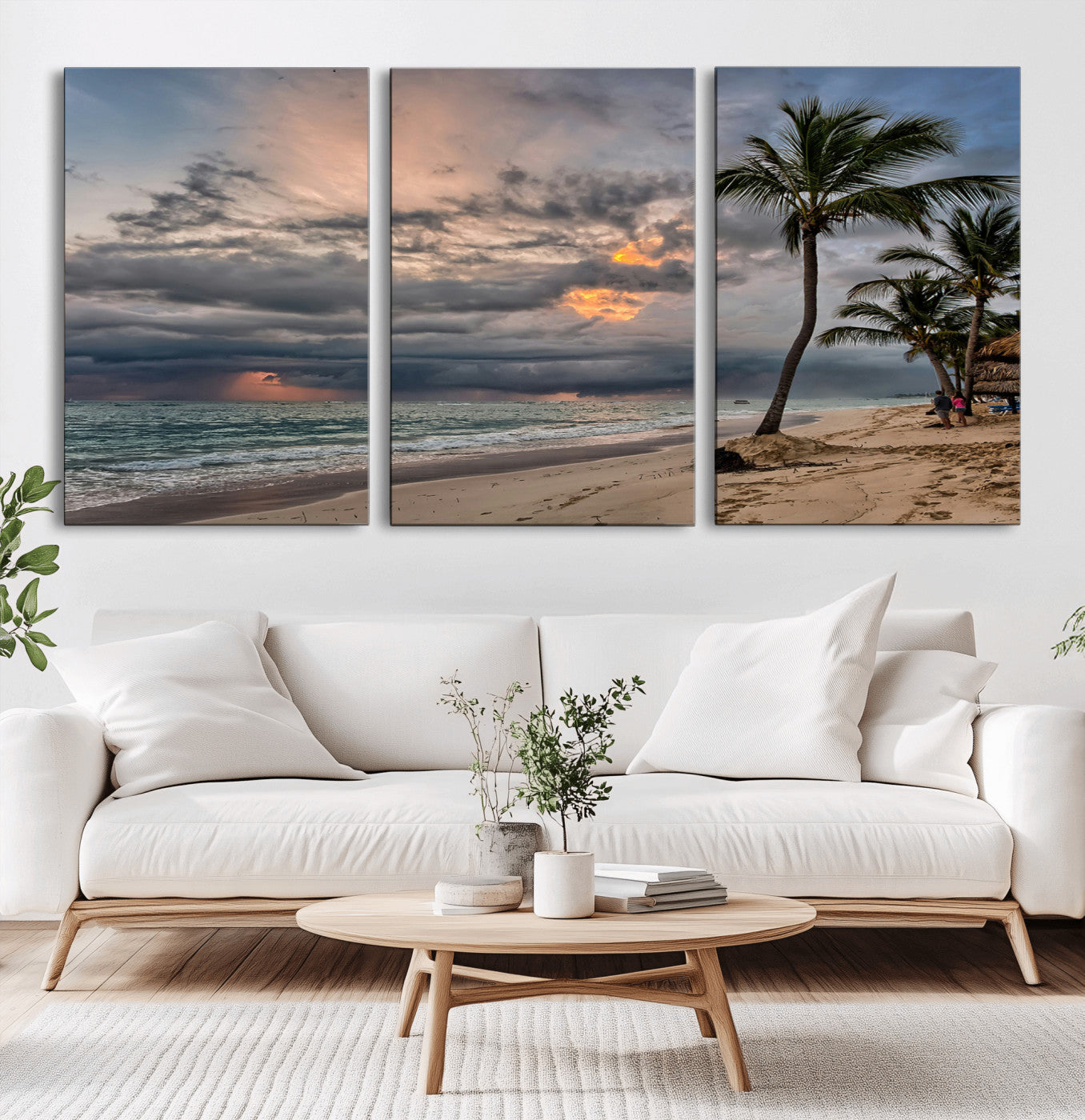 MGV-CV-60X30-3P - Tropical Storm Wall Art Canvas Print, Framed Moody Beach Art Picture Print, Dramatic Sky Perfect Tropical Coastal Decor Artwork