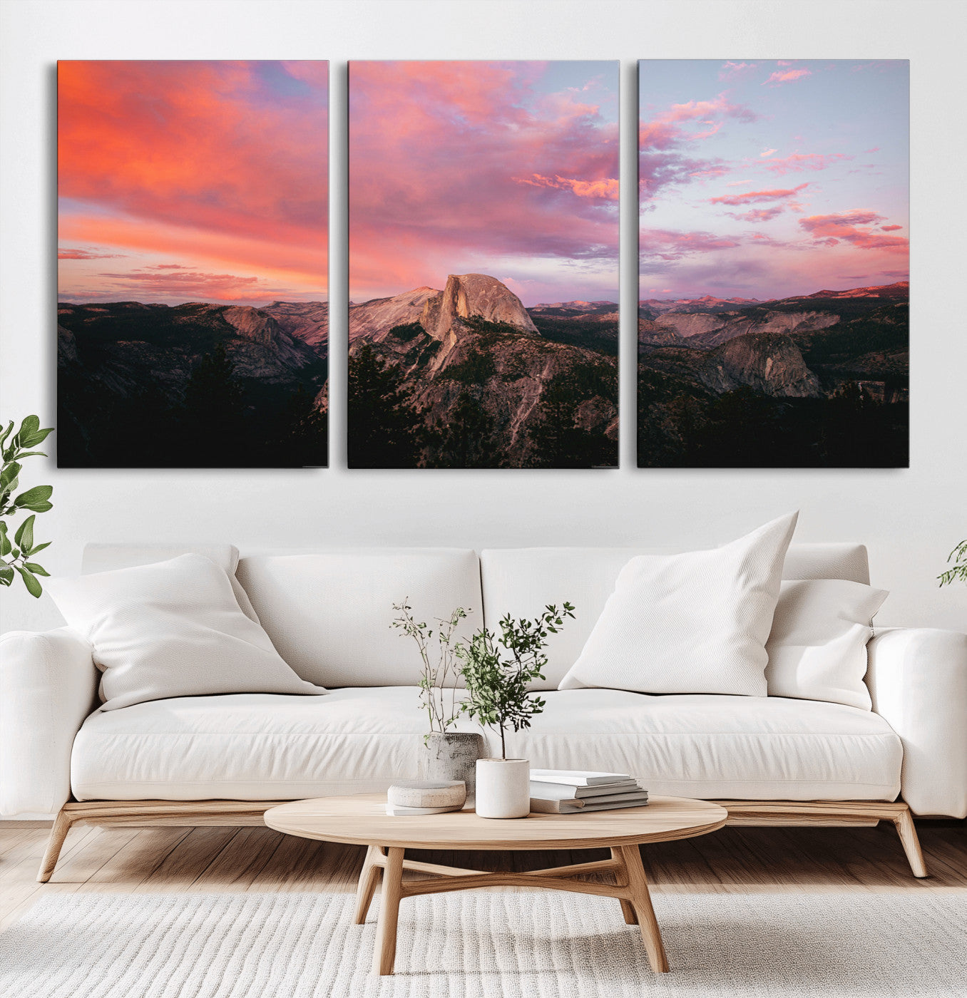 MGV-CV-60X30-3P - Half Dome Wall Art Canvas Print, Framed Yosemite National Park Art Picture Print, Dramatic Sunset Perfect Adventurous Wilderness Decor Artwork