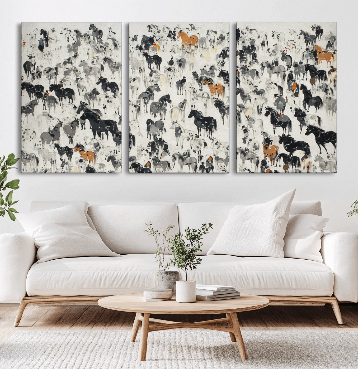 56463722-MGV-CV-36X24-Wild Horse Stampede Wall Art Canvas Print – Monochrome Running Horses Dynamic Motion Elegant Scene Artwork for Home, Office