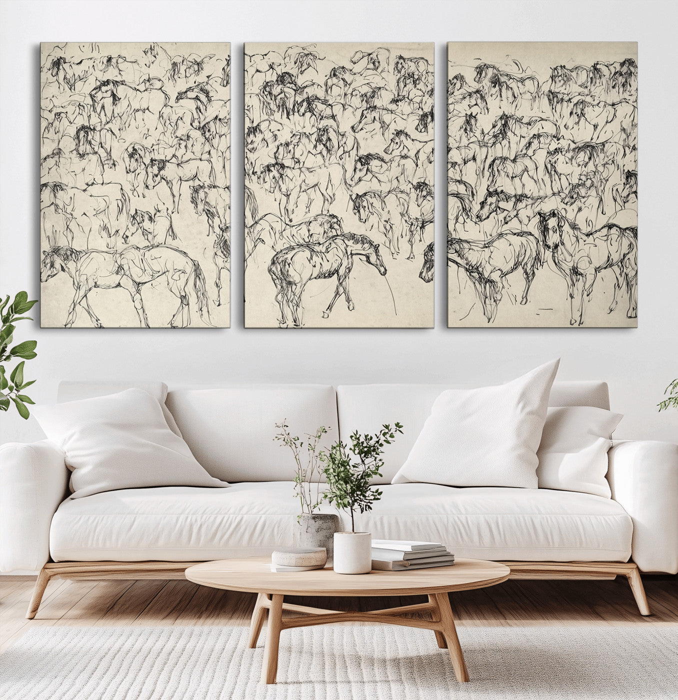 86653927-MGV-CV-36X24-Wild Horse Stampede Wall Art Canvas Print – Monochrome Running Horses Dynamic Motion Elegant Artwork for Home, Office