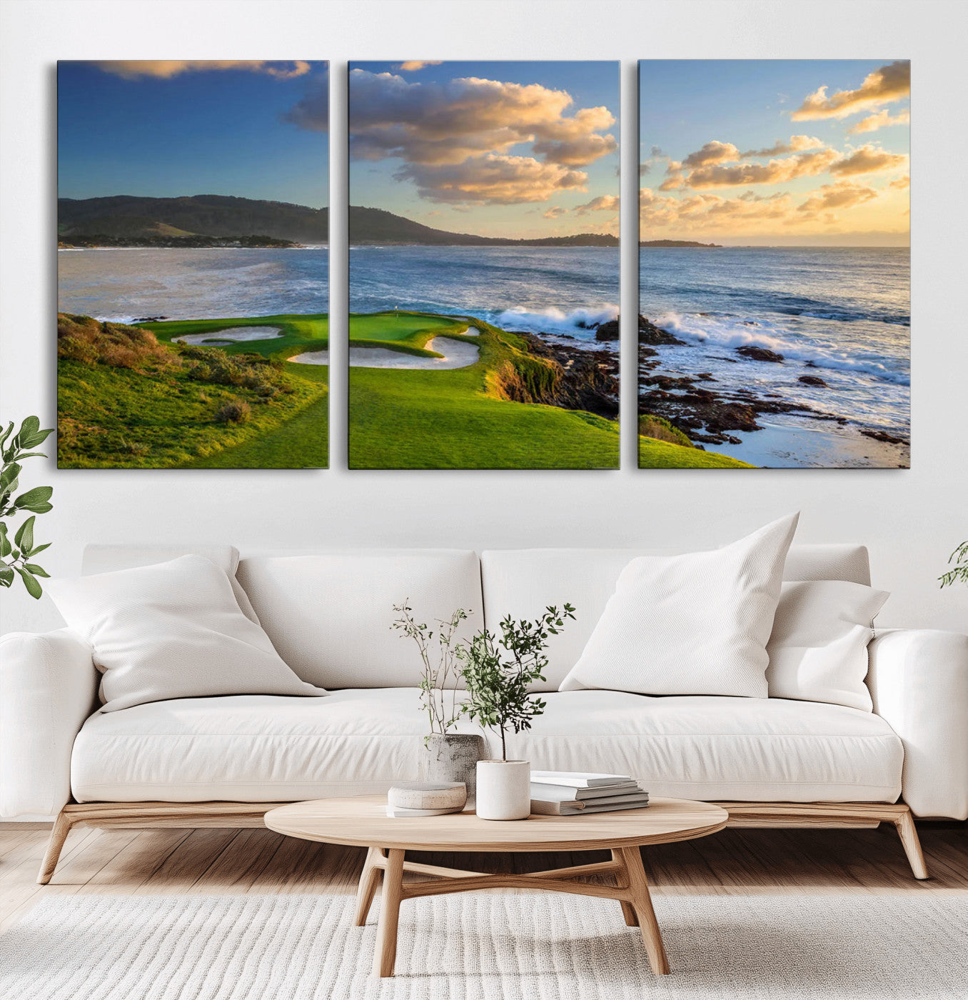 50107048-MGV-CV-60X30-3P-Pebble Beach Golf Links Wall Art Canvas Print – Iconic Coastal Golf Course Artwork, Perfect for Office, Man Cave, or Golf Lover’s Decor