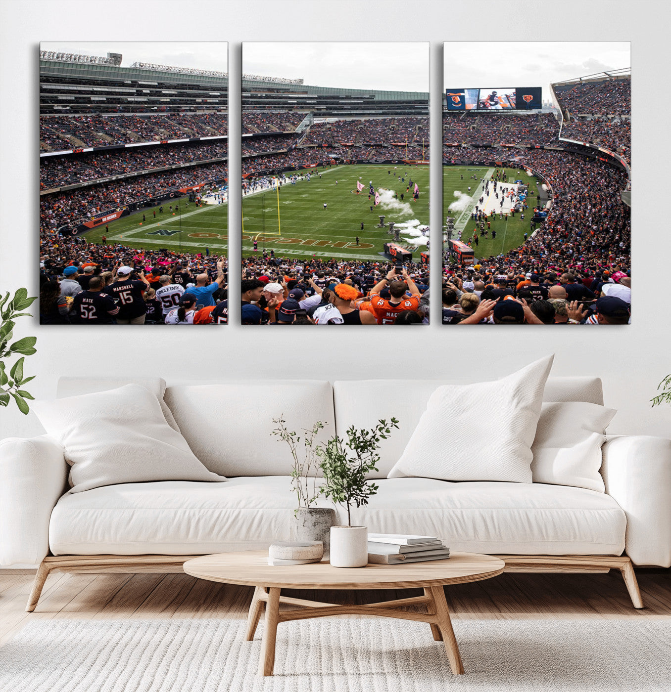 18347149-MGV-CV-60X30-3P-Chicago Bears Soldiers Field Wall Art Canvas Print – Framed Football Stadium Artwork for Sports Fans, Soldier Field Skyline Canvas Decor for Game Room