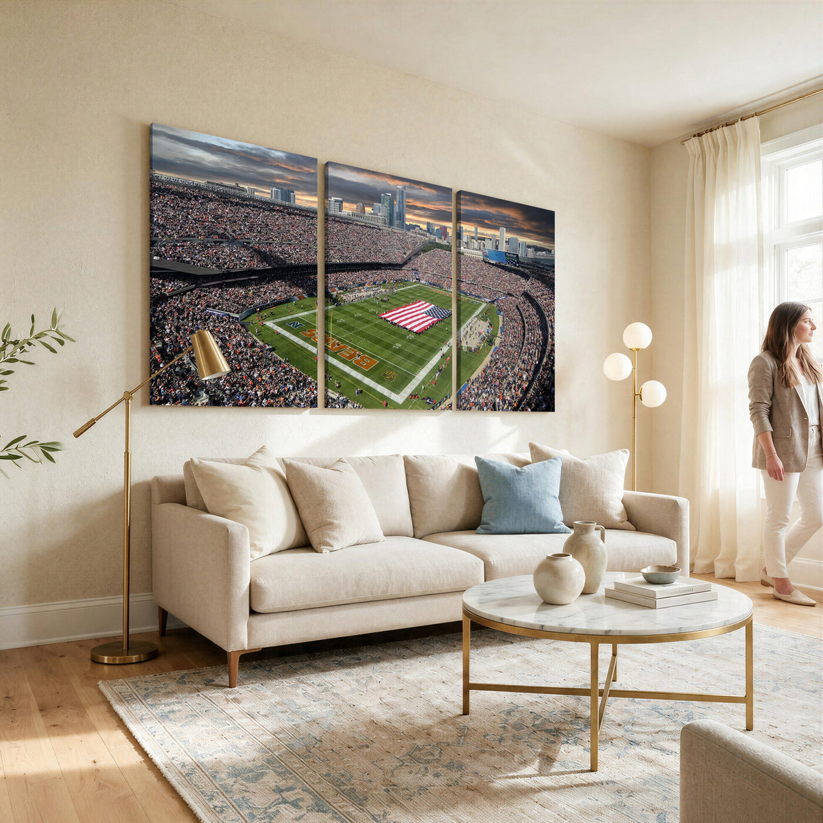 98106777-PAN-FL-20X10 - Chicago Bears Soldiers Field Wall Art Canvas Print, Extra Large Game Room Wall Decor