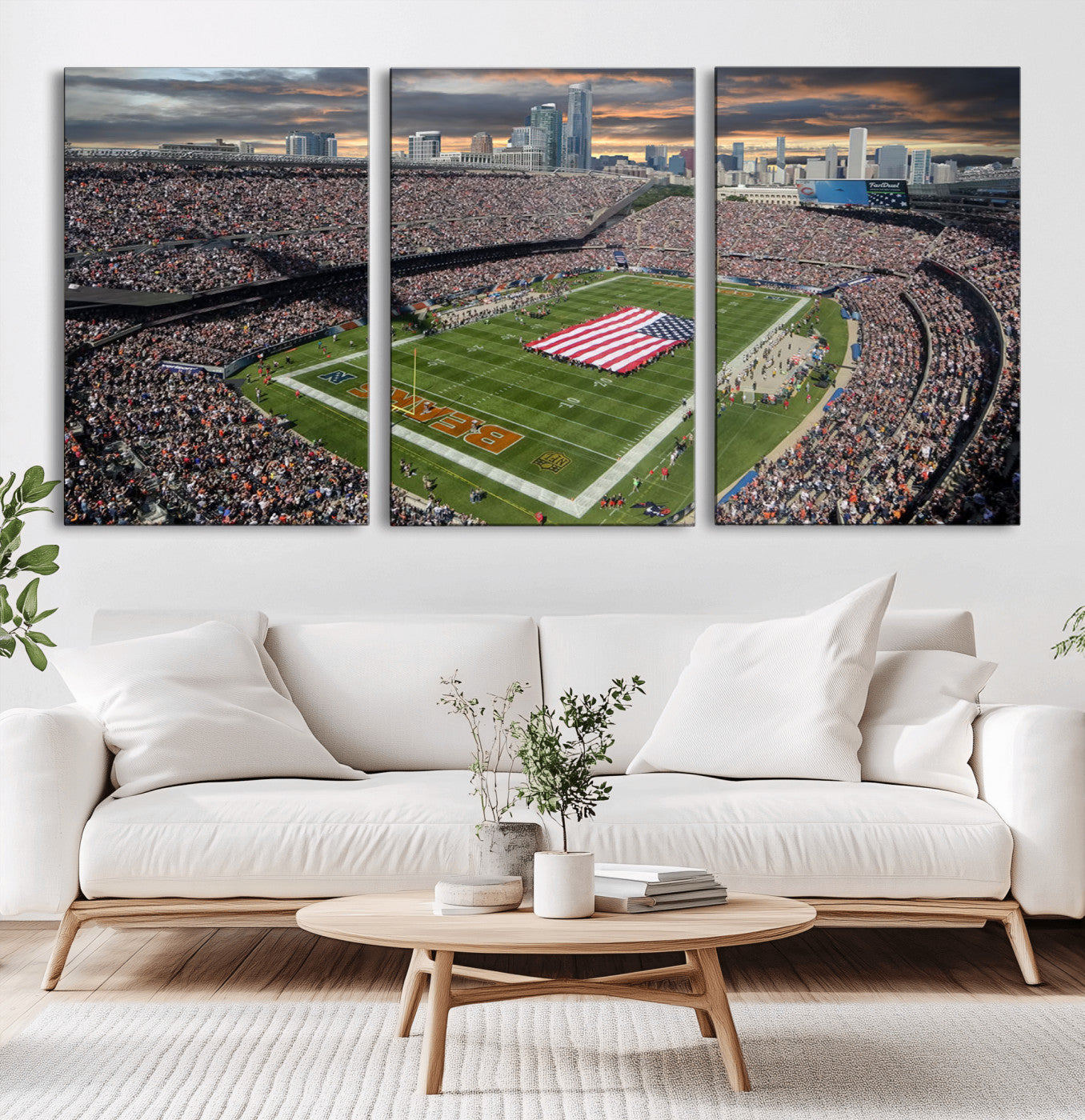 98106777-MGV-CV-36X24-Chicago Bears Soldiers Field Wall Art Canvas Print – Framed Football Stadium Artwork for Sports Fans, Soldier Field Skyline Canvas Decor for Game Room or Man Cave
