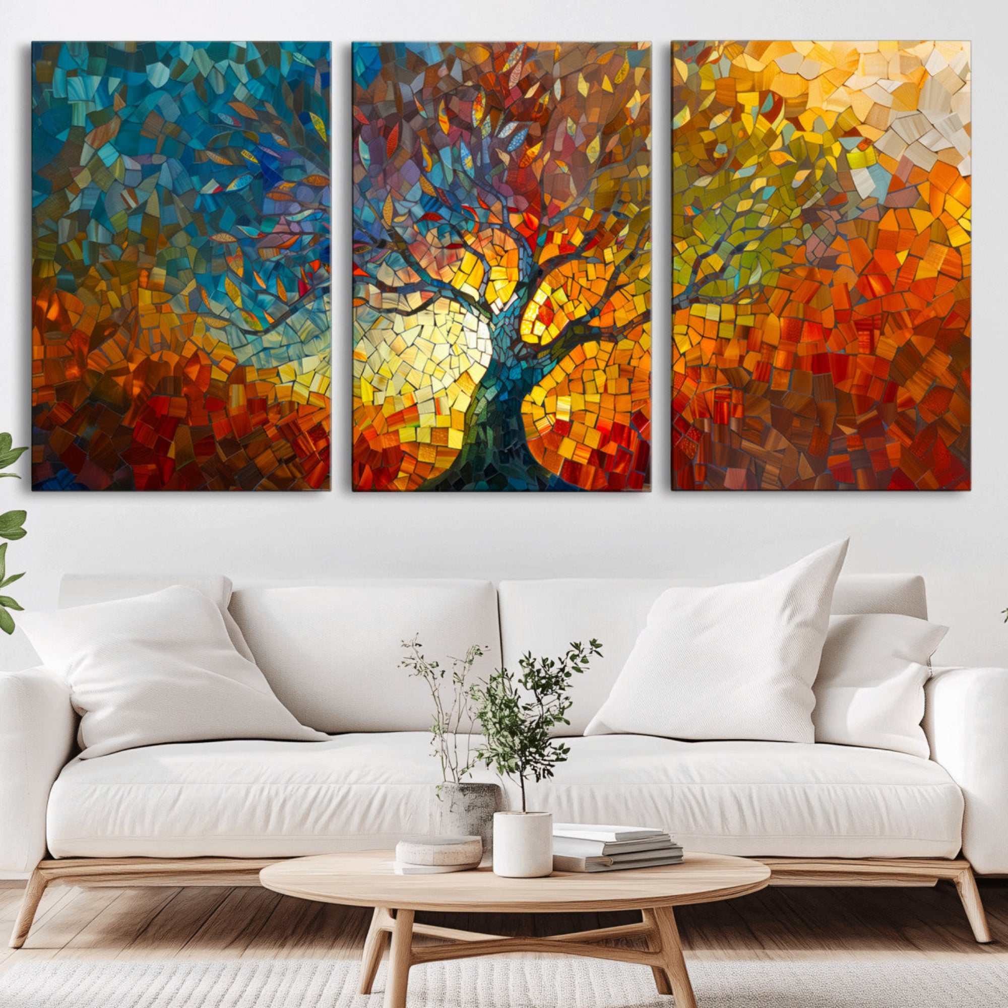 Mozaik2-MGV-CV-36X24-Yggdrasil Tree of Life Mosaic Stained Glass Wall Art, Tree of Life Mosaic Wall Art Canvas Print