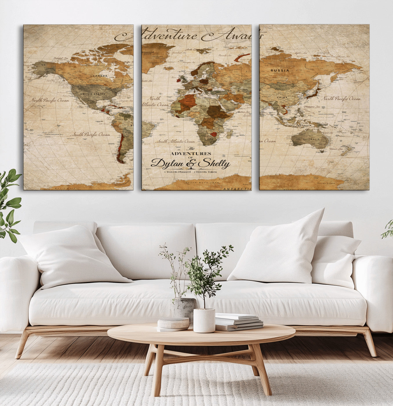 20810820-MGV-CV-60X30-3P-Personalized World Map Print, Customizable Push Pin Framed World Map Print on Canvas - Custom Quote on Map Print