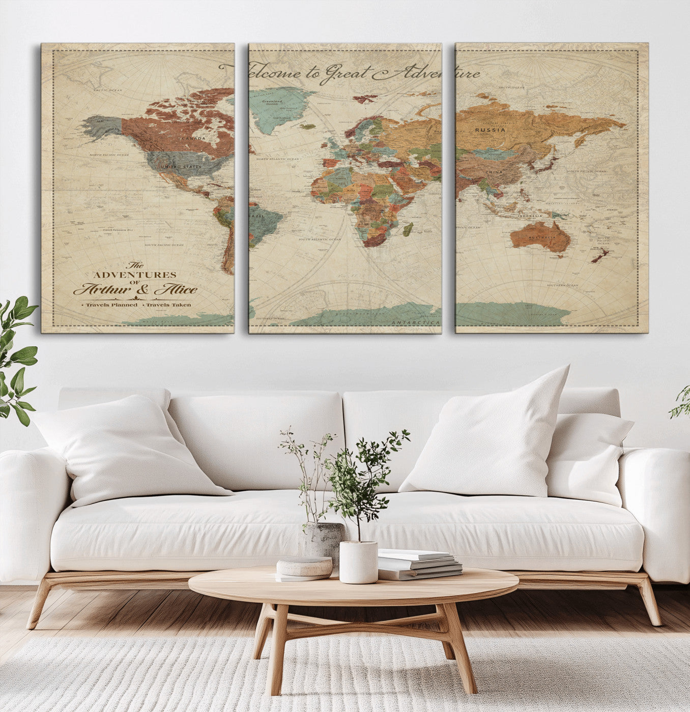 Rehber01-MGV-CV-36X24-Personalized Antique World Map Canvas Print – Custom Push Pin Travel Map Vintage Gift for Couples Explorers for Home, Office