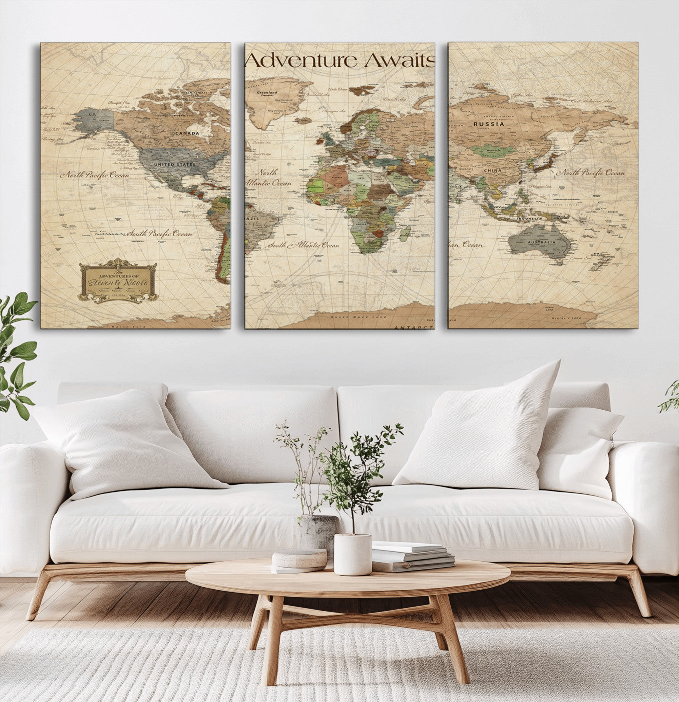 33020399-MGV-CV-60X30-3P-Custom Push Pin World Map Wall Canvas Print – Personalized Travel Tracker with Pins – Framed Custom Quotie Canvas for Home Office Decor