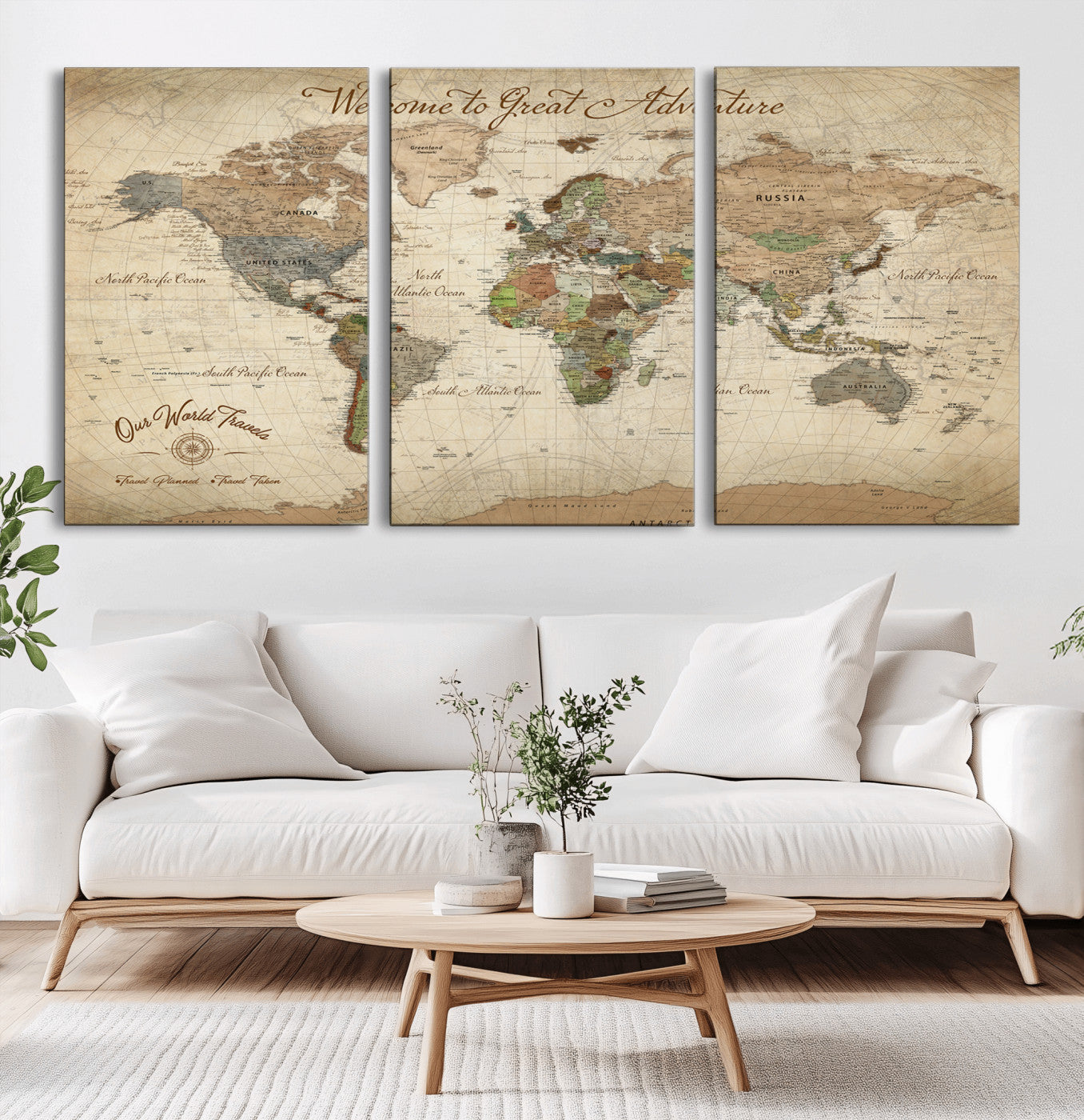 Rehber01-MGV-CV-36X24-Personalized Antique World Map Canvas Print – Custom Push Pin Travel Tracker Vintage Adventure Gift for Couples for Home, Office