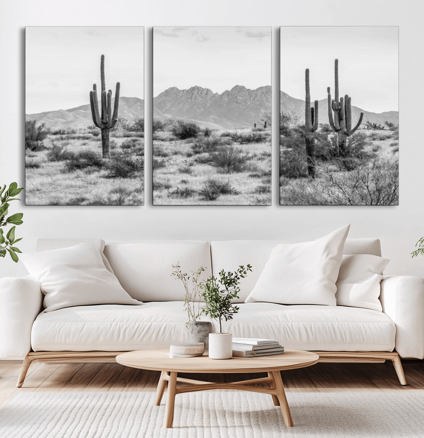 MGV-CV-60X30-3P - Black White Arizona Desert Canvas Wall Art Cactus Farmhouse Wall Art
