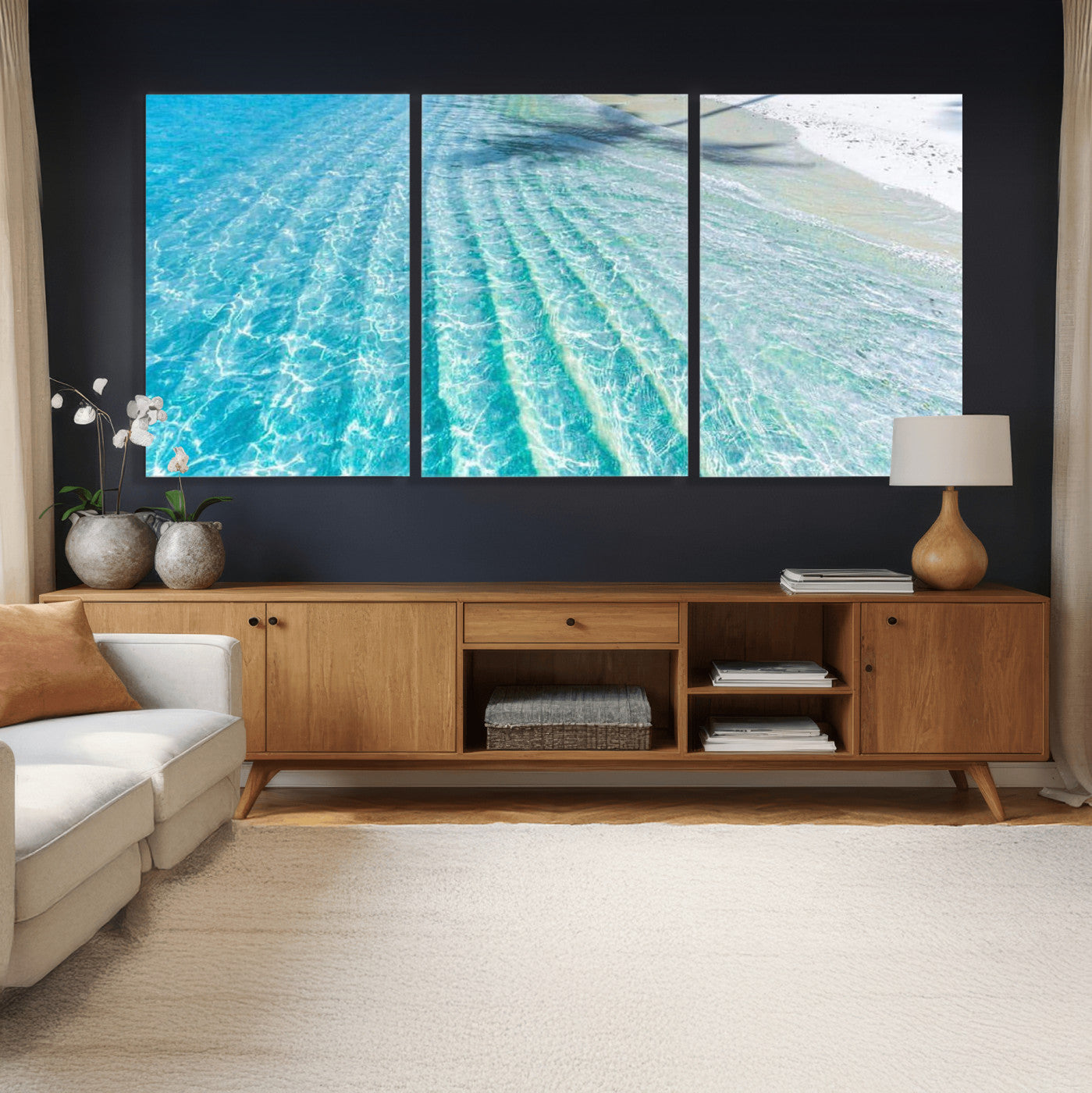 46233906-MGV-CV-36X24 - Serene Clear Blue Ocean Water Canvas Wall Art – Soft White Sand Shore Coastal Print for Home Decor, Relaxation, and Tranquil Vibes