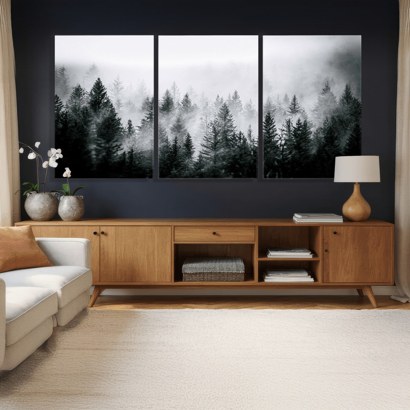 87750525-MGV-CV-36X24 - Foggy Forest Wall Art Canvas Print – Mountain Woodland Landscape Photography for Minimal Nature Home Decor