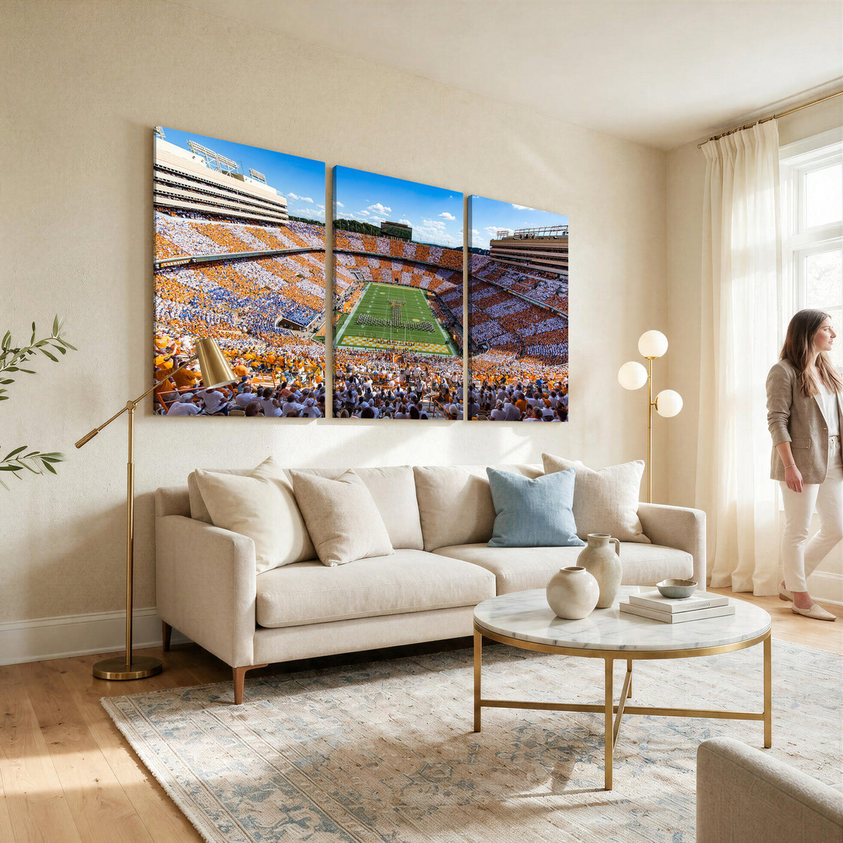 77097951-MGV-CV-36X24 - Tennessee Neyland Stadium Wall Art – Checkerboard Game Day Panoramic Canvas Print, College Football Decor for Home, Office, or Man Cave
