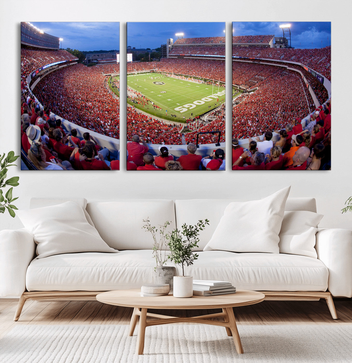 10244378-MGV-CV-60X30-3P-Dooley Stadium Wall Art Print, Sports Arena Canvas Wall Art, Dooley Field at Sanford Stadium Canvas Print, Modern Athletic Field Art Printing