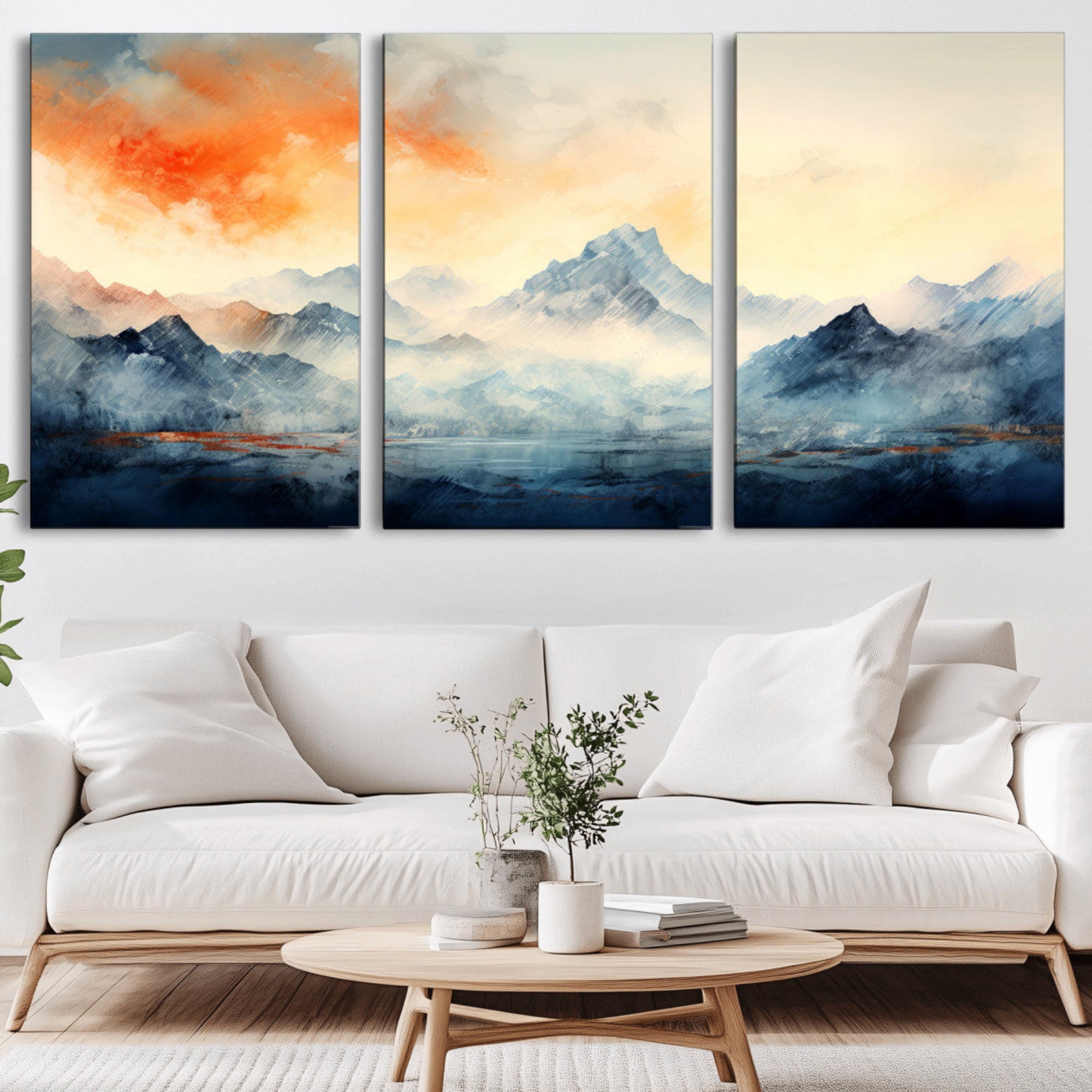 WRM1005-MGV-CV-36X24-Warm Clouds Abstract Mountain Wall Art Canvas Print