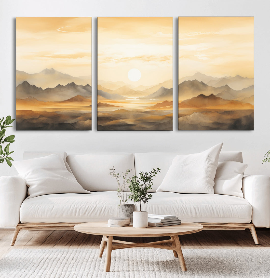 Sepia Color Abstract Mountain Wall Art Canvas Print