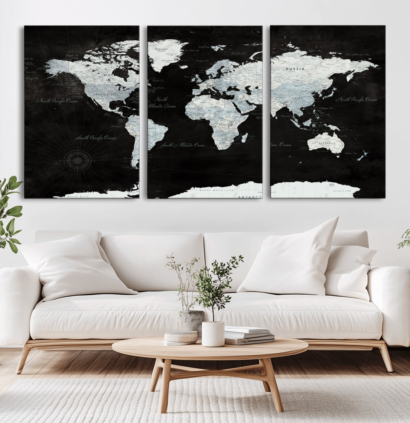 30759283-MGV-CV-60X30-3P - World Map Wall Art Canvas Print, Modern Decorative Framed Map Artwork Prints for Living Room, Office, Bedroom Wall Decor