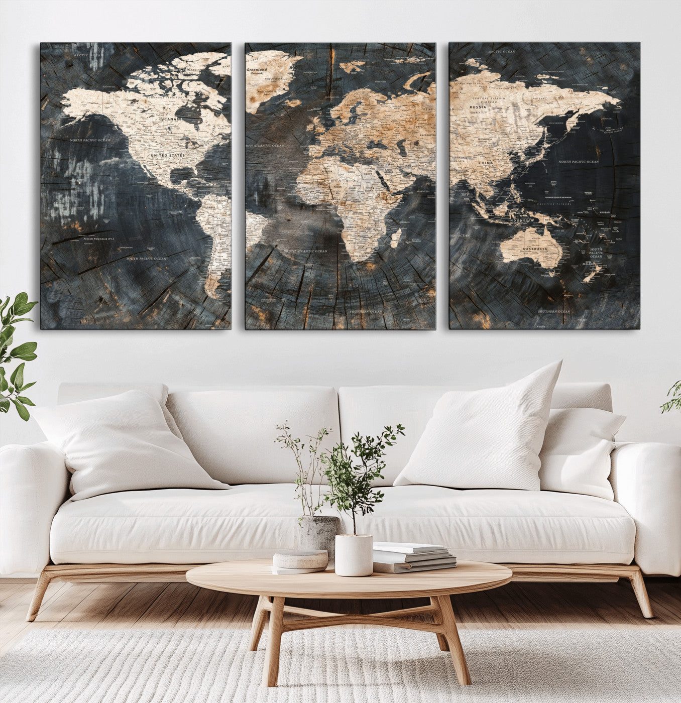 57626704-MGV-CV-60X30-3P - World Map Wall Art Canvas Print, Modern Decorative Framed Map Artwork Prints for Living Room, Office, Bedroom Wall Decor