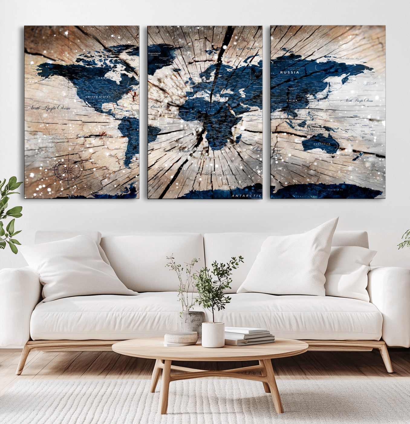 99001695-MGV-CV-60X30-3P - World Map Wall Art Canvas Print, Modern Decorative Framed Map Artwork Prints for Living Room, Office, Bedroom Wall Decor