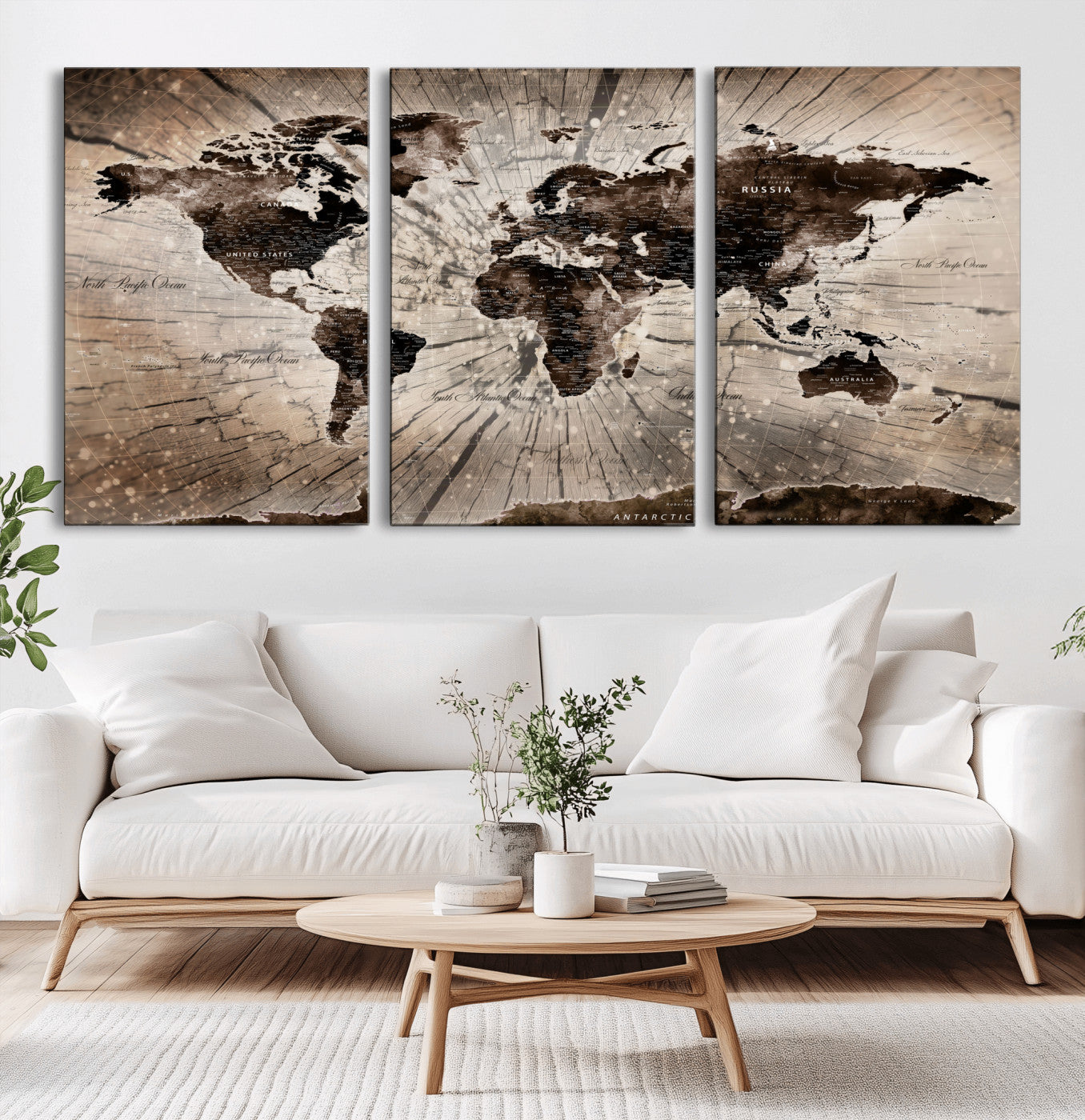 35326624-MGV-CV-60X30-3P - World Map Wall Art Canvas Print, Modern Decorative Framed Map Artwork Prints for Living Room, Office, Bedroom Wall Decor