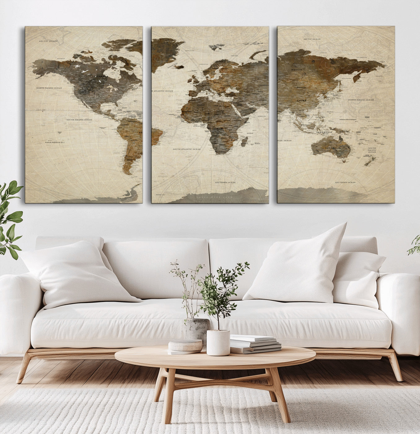 91849163-MGV-CV-60X30-3P - World Map Wall Art Canvas Print, Modern Decorative Framed Map Artwork Prints for Living Room, Office, Bedroom Wall Decor