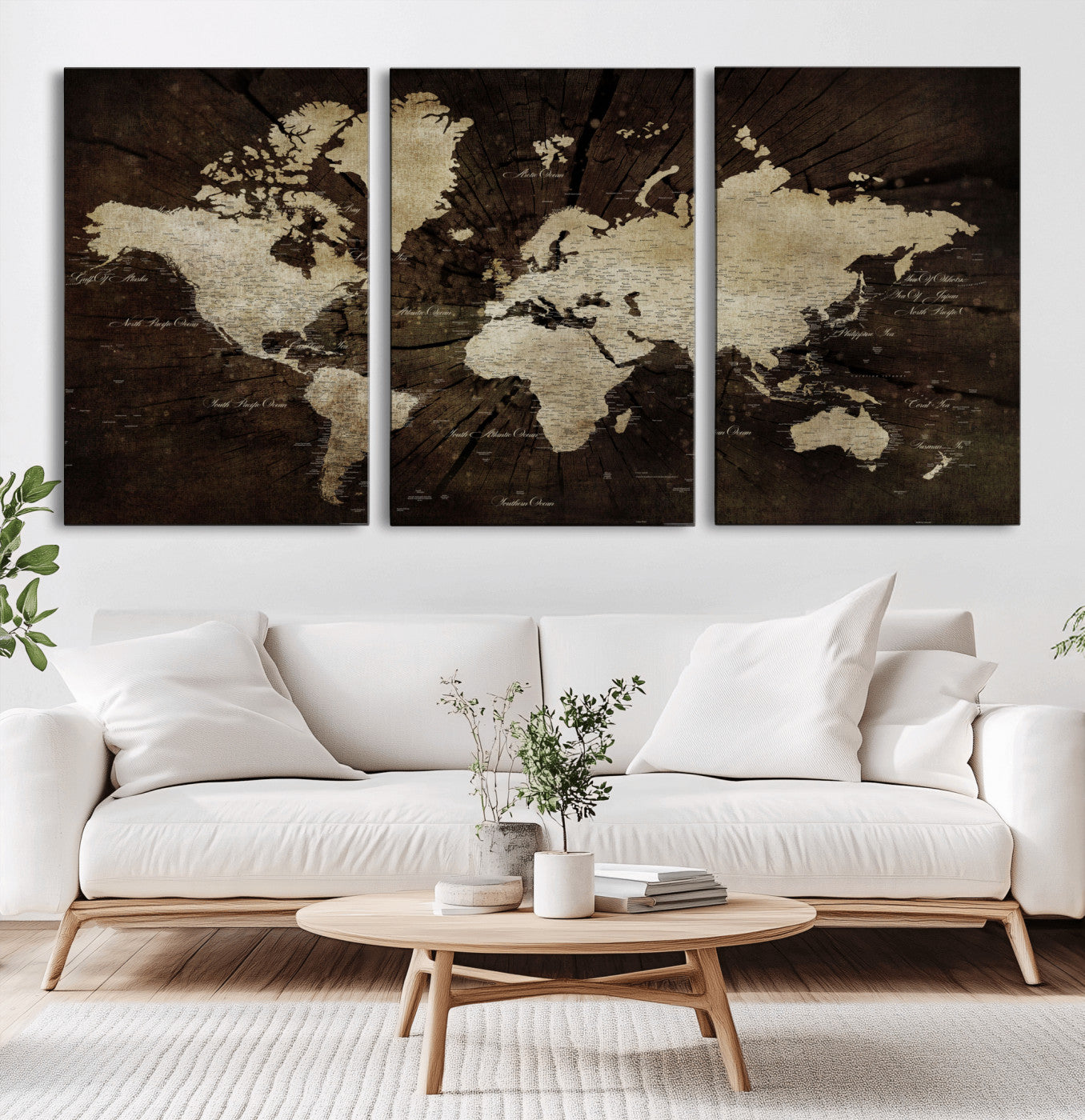 24010397-MGV-CV-60X30-3P - World Map Wall Art Canvas Print, Modern Decorative Framed Map Artwork Prints for Living Room, Office, Bedroom Wall Decor