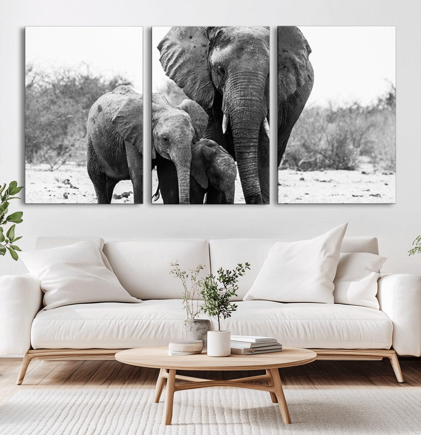 75636-MGV-CV-60X30-3P-Elephant Family Africa Wall Art Canvas Print