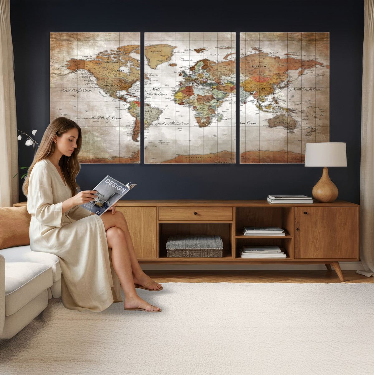 51643807-MGV-CV-36X24 - World Map Wall Art Canvas Print, Modern Decorative Framed Map Artwork Prints for Living Room, Office, Bedroom Wall Decor