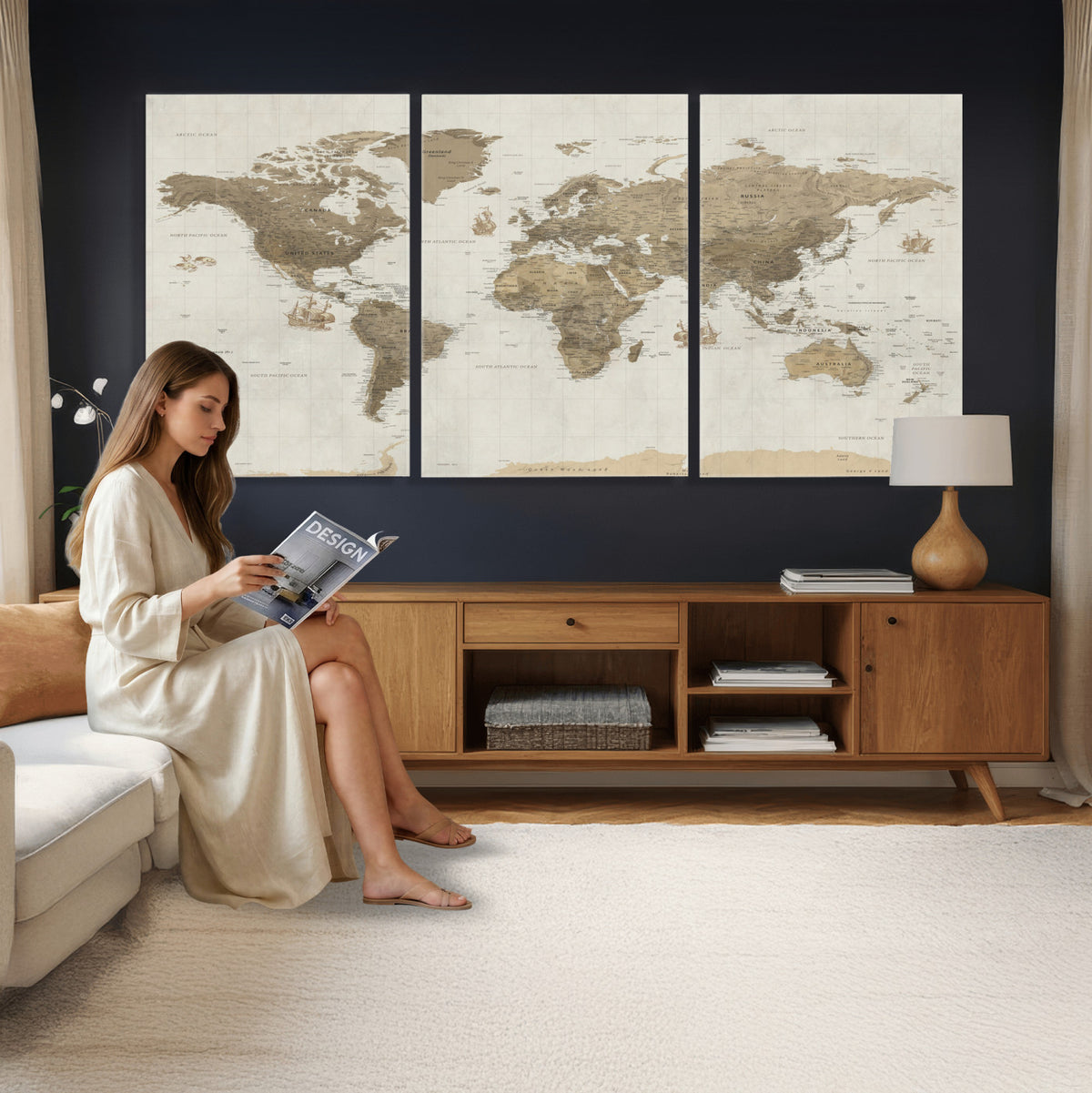 28283260-MGV-CV-36X24 - Detailed World Map Wall Art Canvas Print