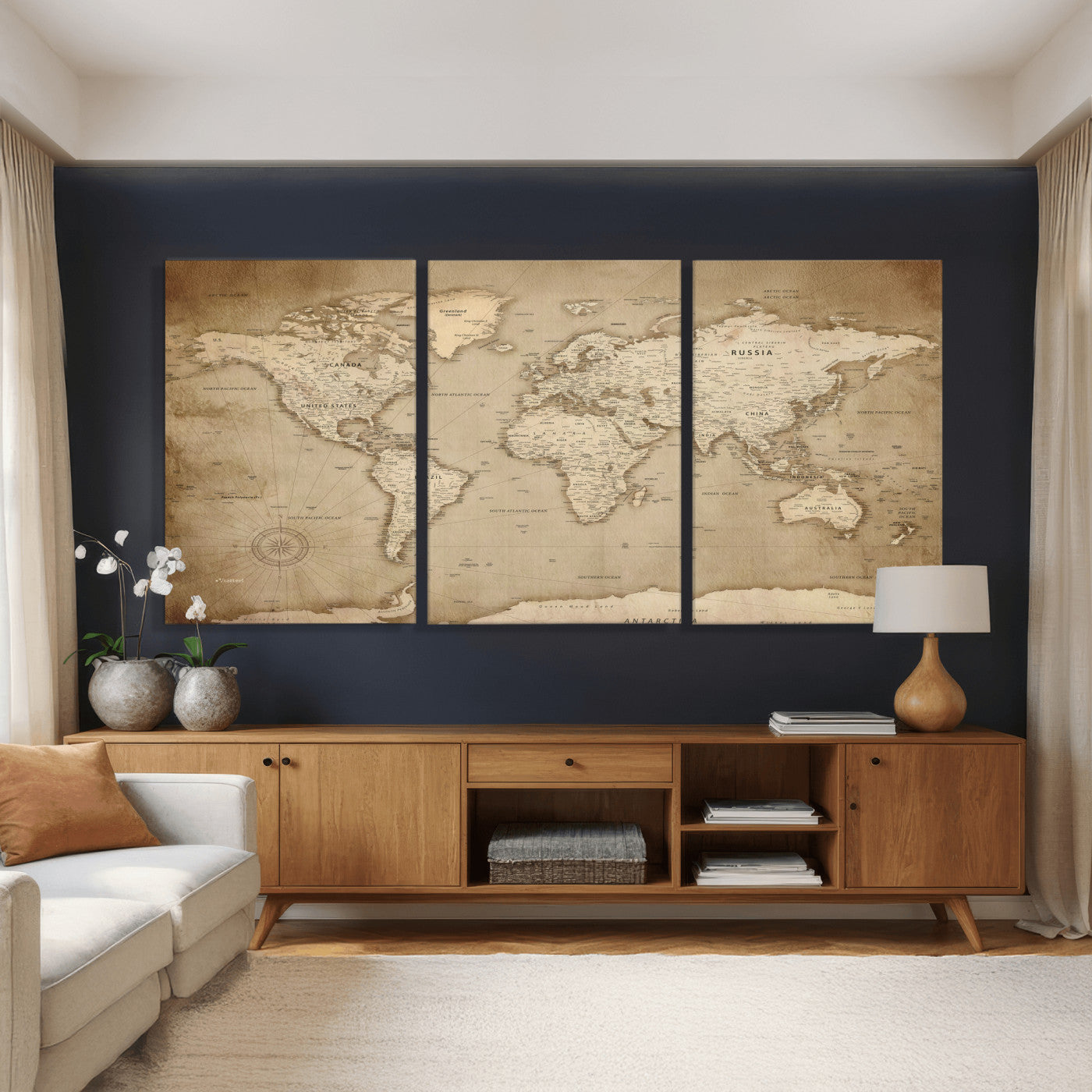 34795134-MGV-CV-36X24 - World Map Wall Art Canvas Print, Modern Decorative Framed Map Artwork Prints for Living Room, Office, Bedroom Wall Decor