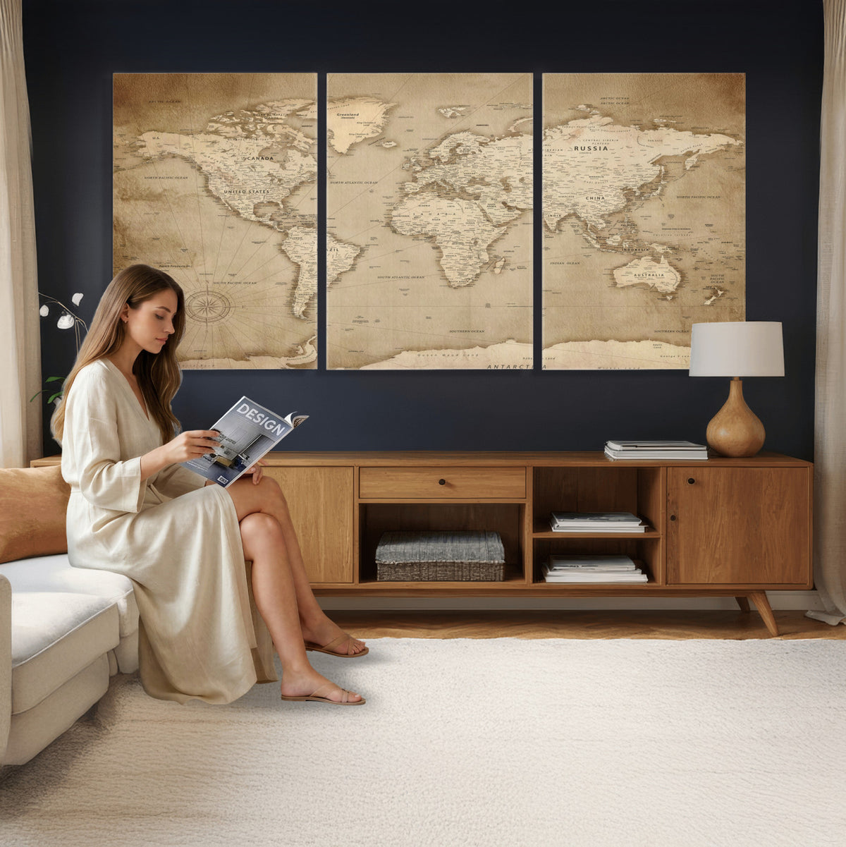 34795134-MGV-CV-36X24 - World Map Wall Art Canvas Print, Modern Decorative Framed Map Artwork Prints for Living Room, Office, Bedroom Wall Decor