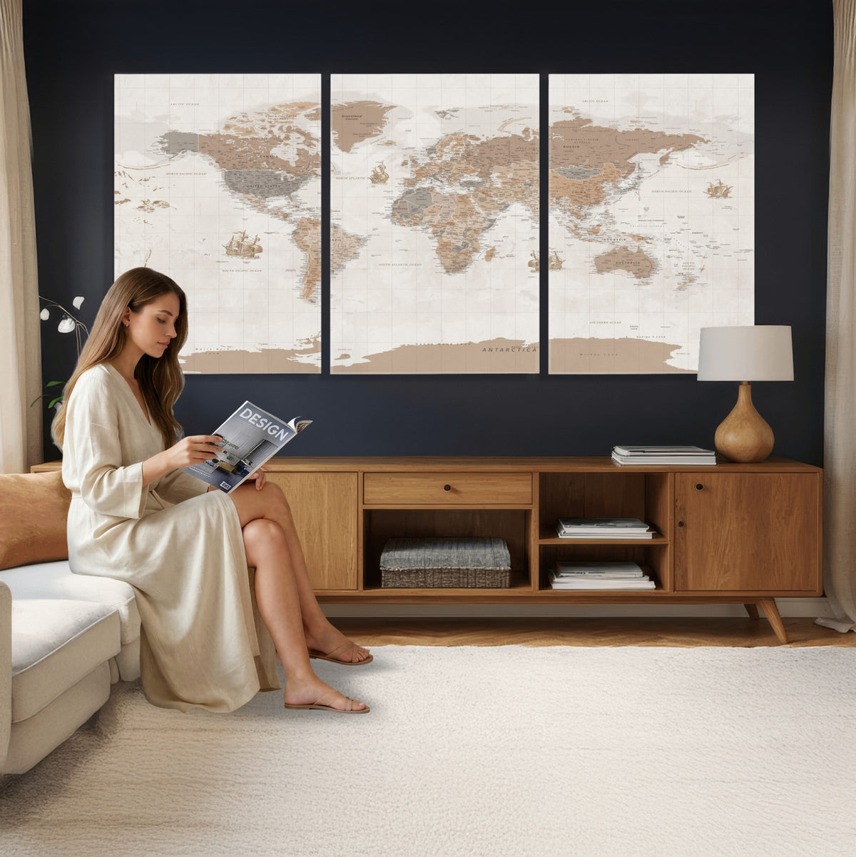 85057279-MGV-CV-36X24 - Framed Large World Map Canvas Print for Office Decor