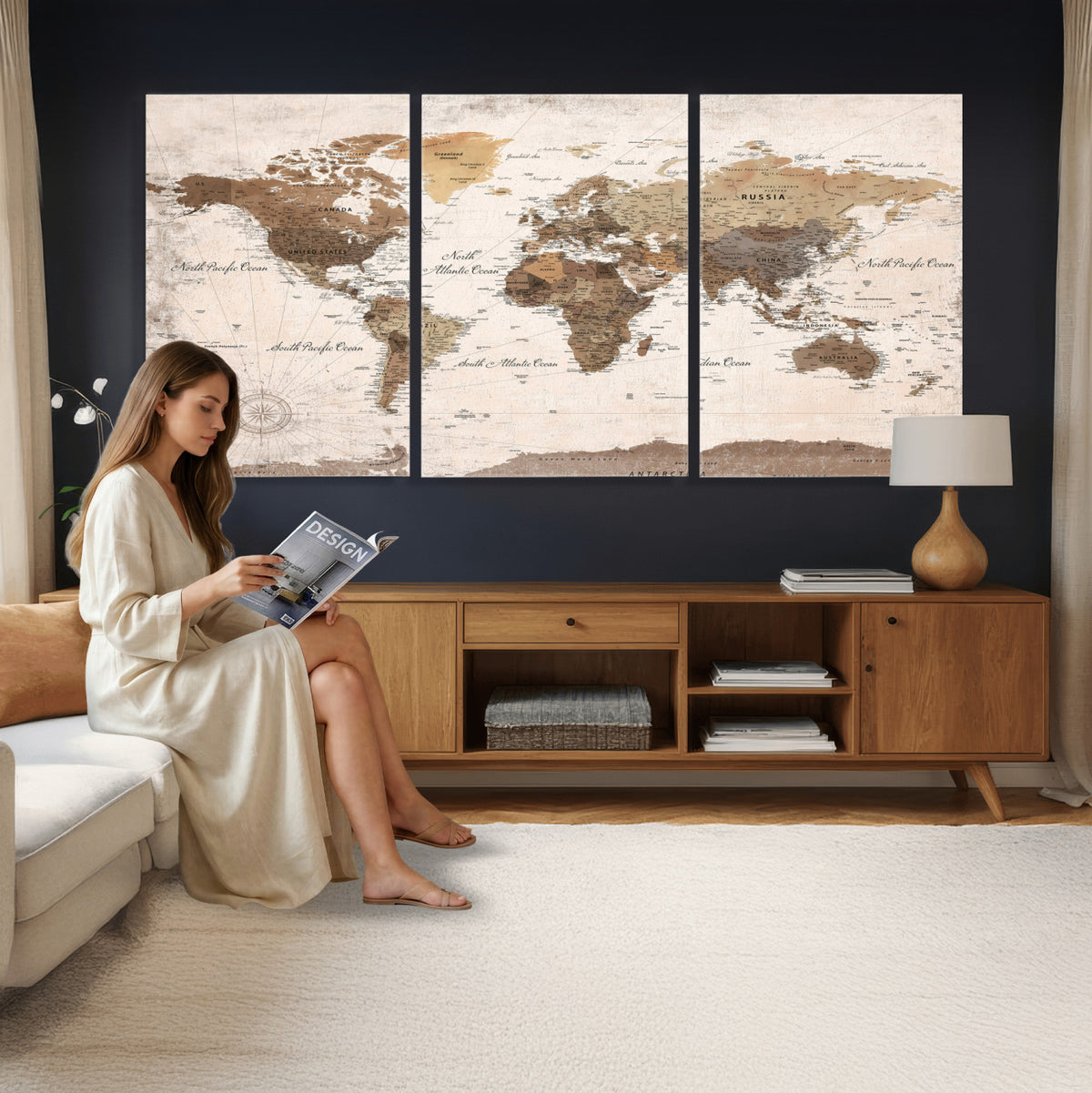 38923639-MGV-CV-36X24 - World Map Wall Art Canvas Print, Modern Decorative Framed Map Artwork Prints for Living Room, Office, Bedroom Wall Decor
