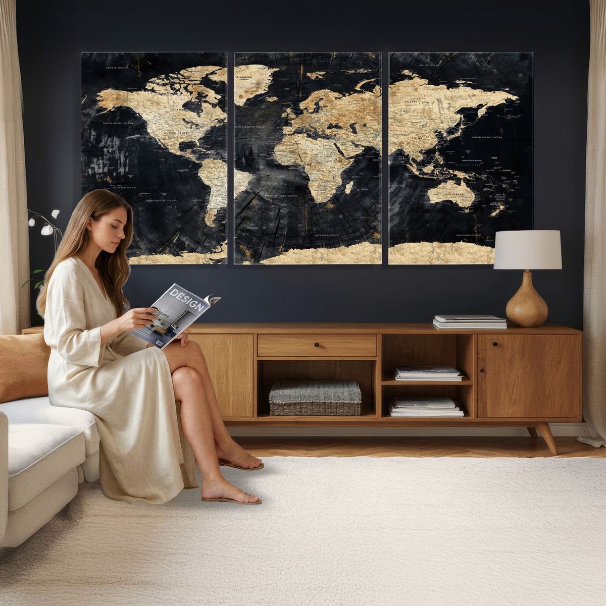 45535041-MGV-CV-36X24 - Framed Large World Map Wall Art Canvas Print for Living Room