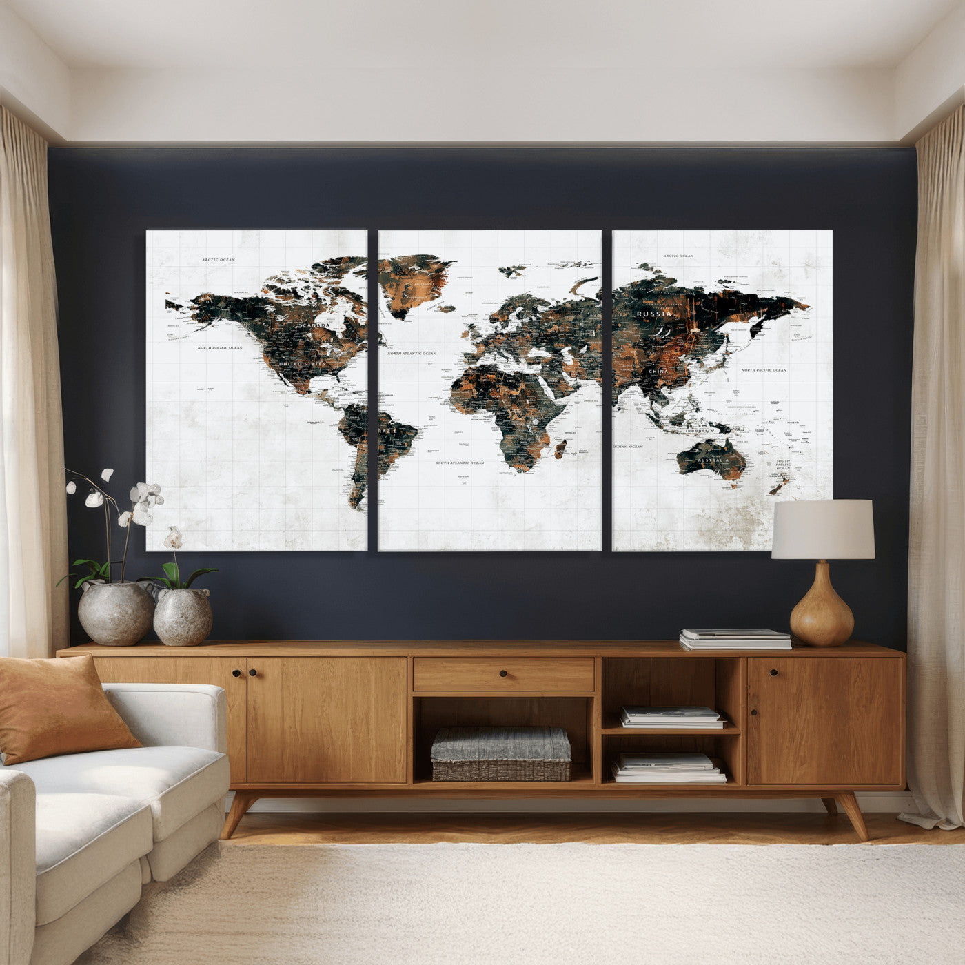 60008766-MGV-CV-36X24 - World Map Wall Art Canvas Print, Modern Decorative Framed Map Artwork Prints for Living Room, Office, Bedroom Wall Decor