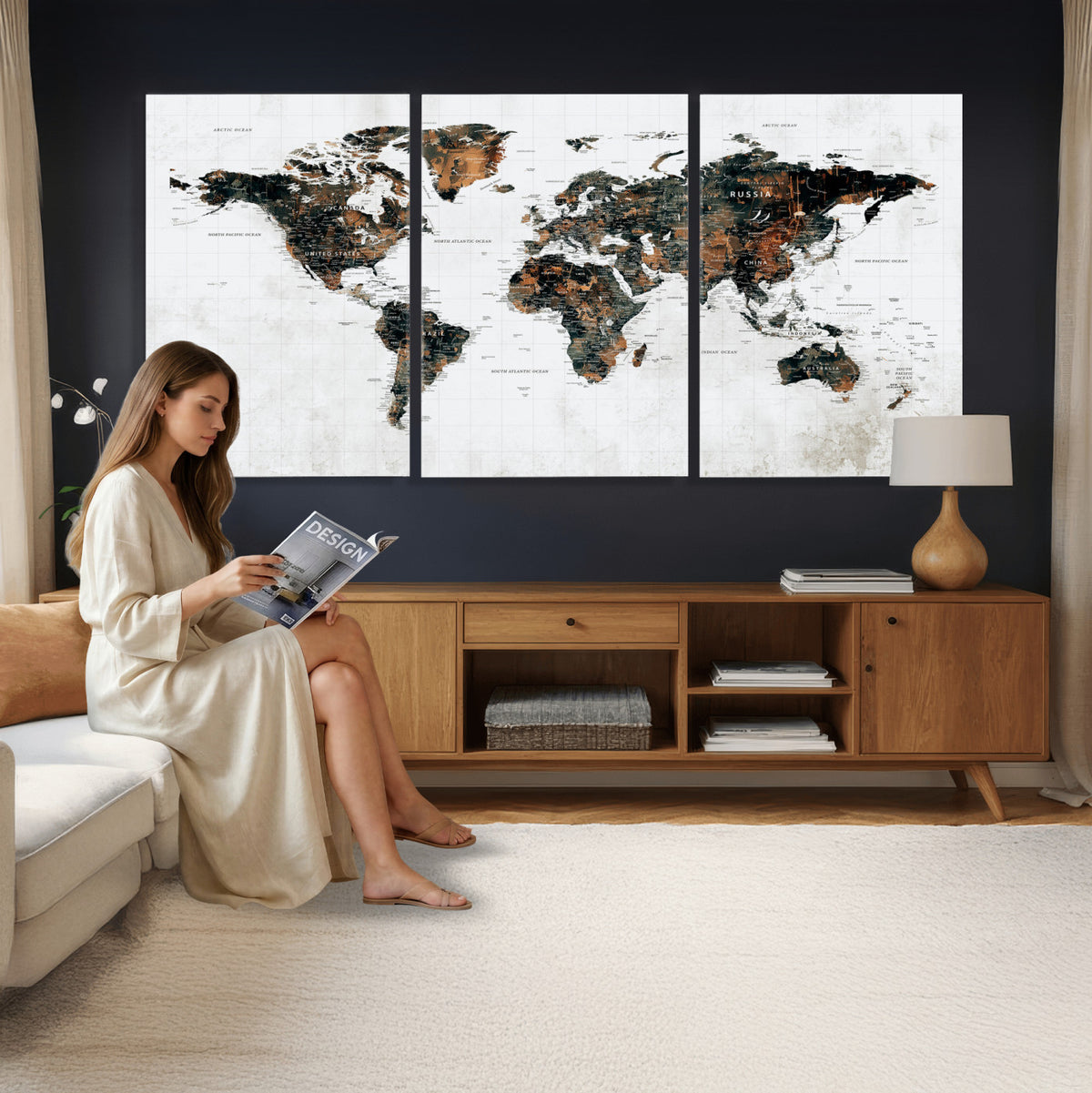 60008766-MGV-CV-36X24 - Large World Map Canvas Print – Framed Travel Map Wall Art