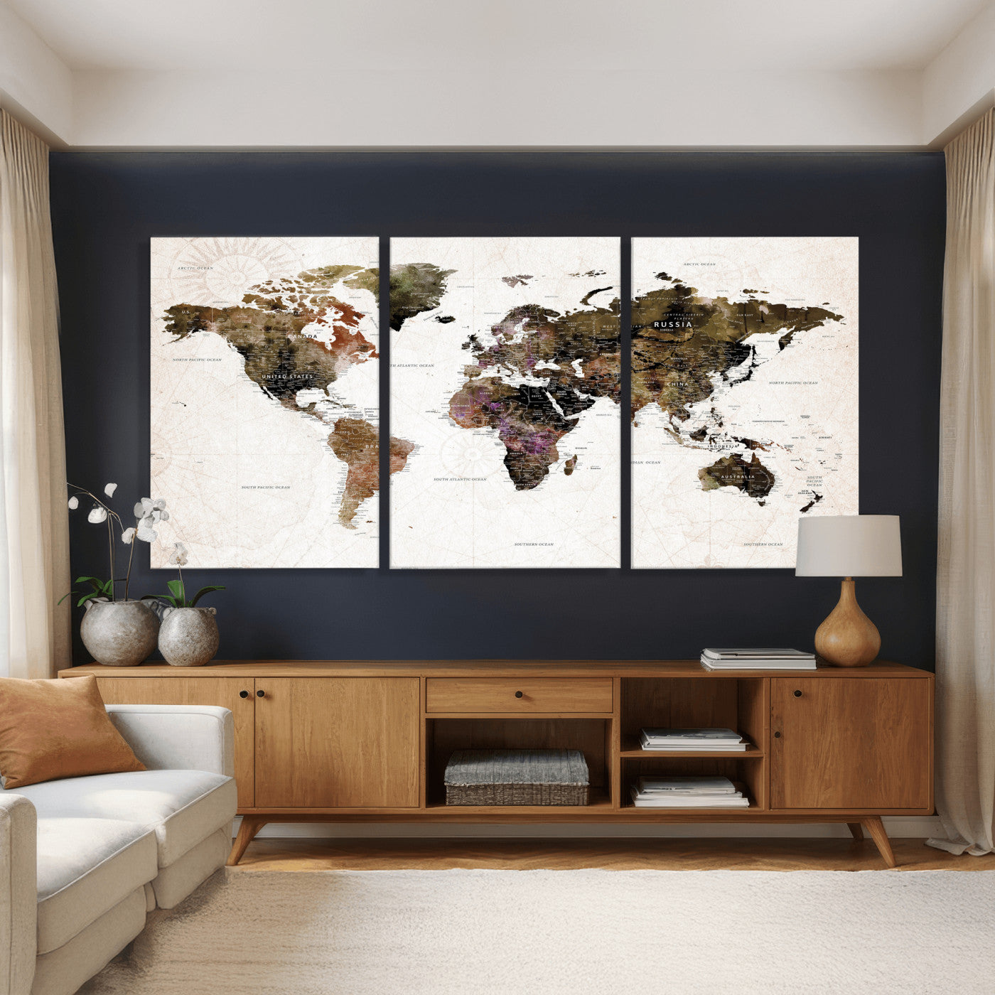 77651968-MGV-CV-36X24 - World Map Wall Art Canvas Print, Modern Decorative Framed Map Artwork Prints for Living Room, Office, Bedroom Wall Decor