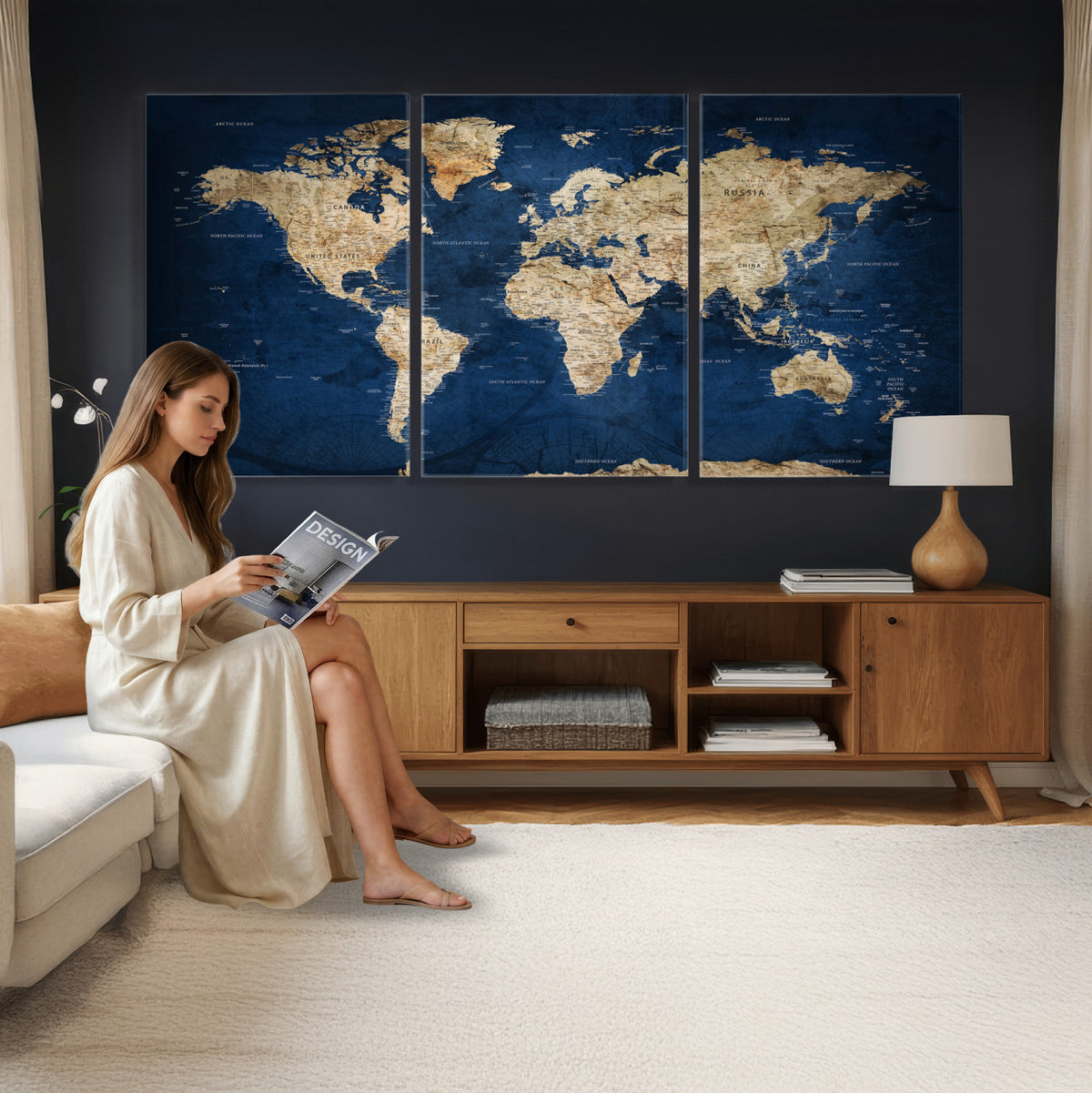 57503519-MGV-CV-36X24 - World Map Canvas Print – Framed Travel Map Wall Art for