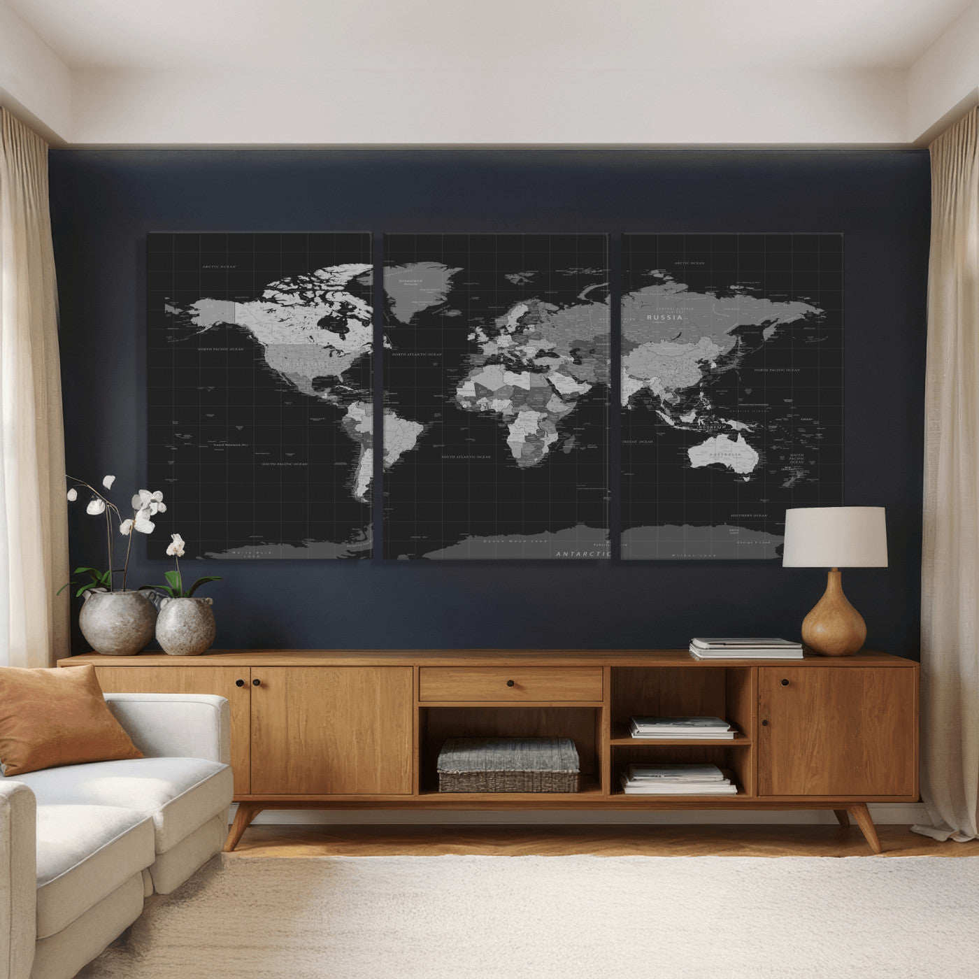 46160121-MGV-CV-36X24 - World Map Wall Art Canvas Print, Modern Decorative Framed Map Artwork Prints for Living Room, Office, Bedroom Wall Decor