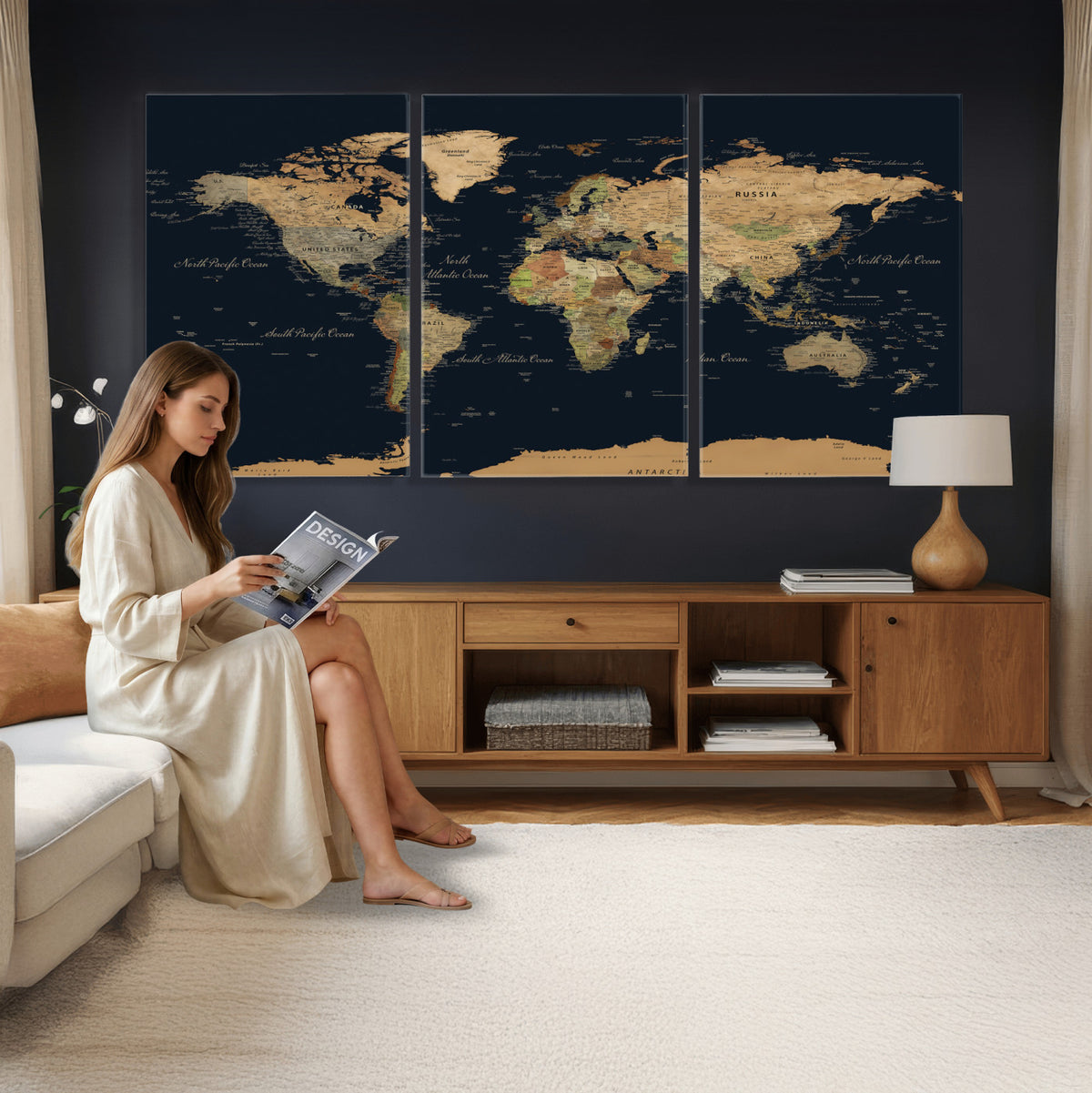 94449133-MGV-CV-36X24 - Vintage World Map Canvas on the Dark Background Wall Art