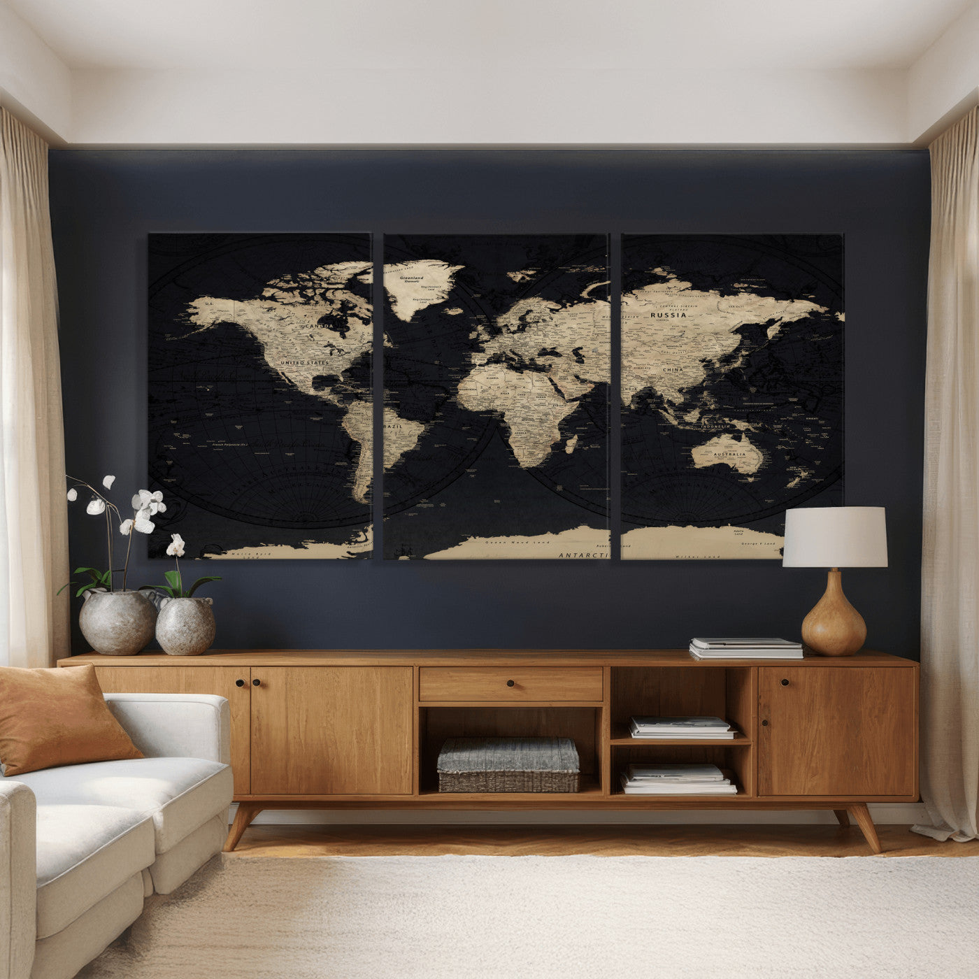 61835687-MGV-CV-36X24 - World Map Wall Art Canvas Print, Modern Decorative Framed Map Artwork Prints for Living Room, Office, Bedroom Wall Decor