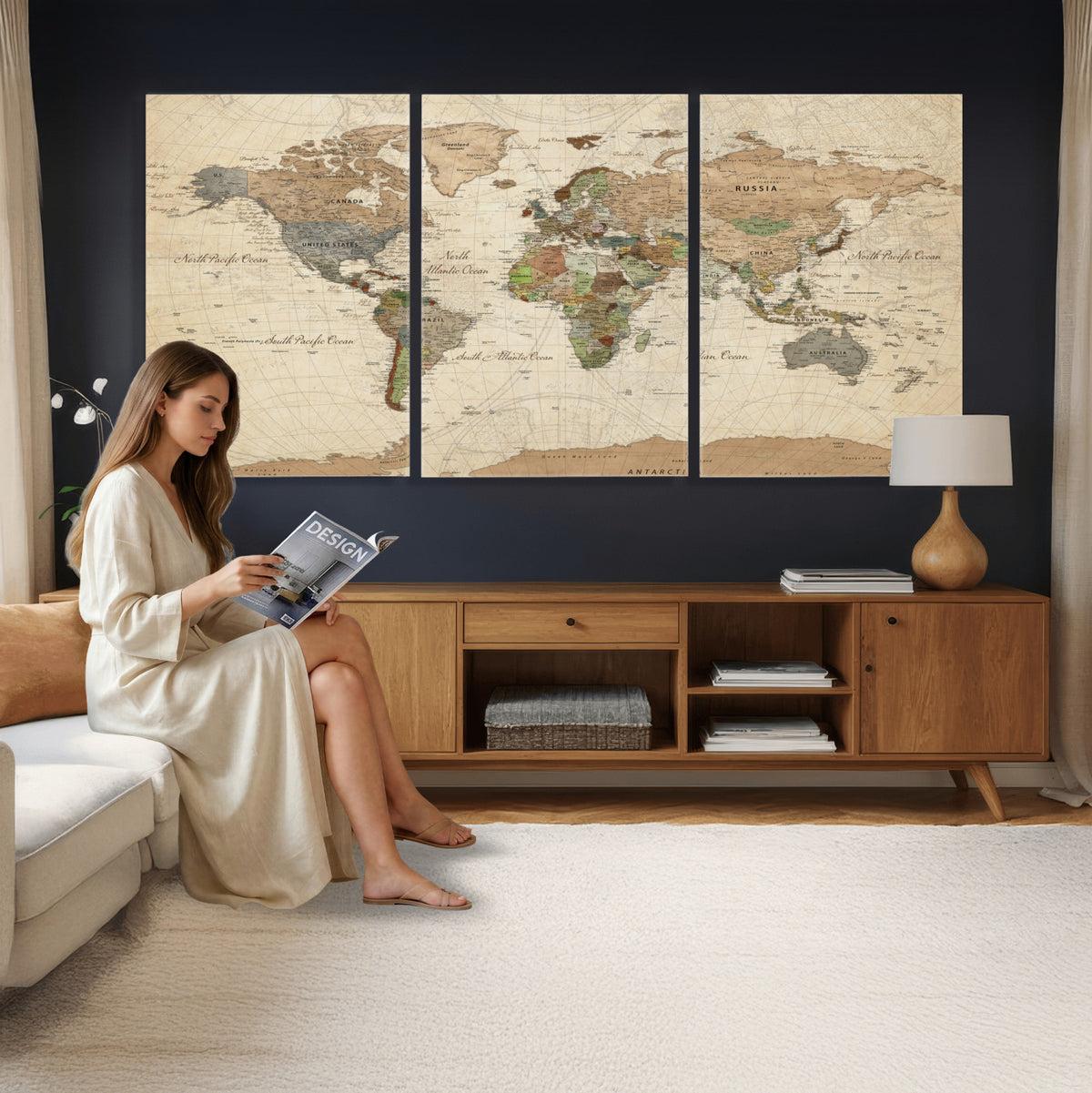 16856902-MGV-CV-36X24 - Vintage World Map Canvas Wall Art - Rustic Grunge Texture