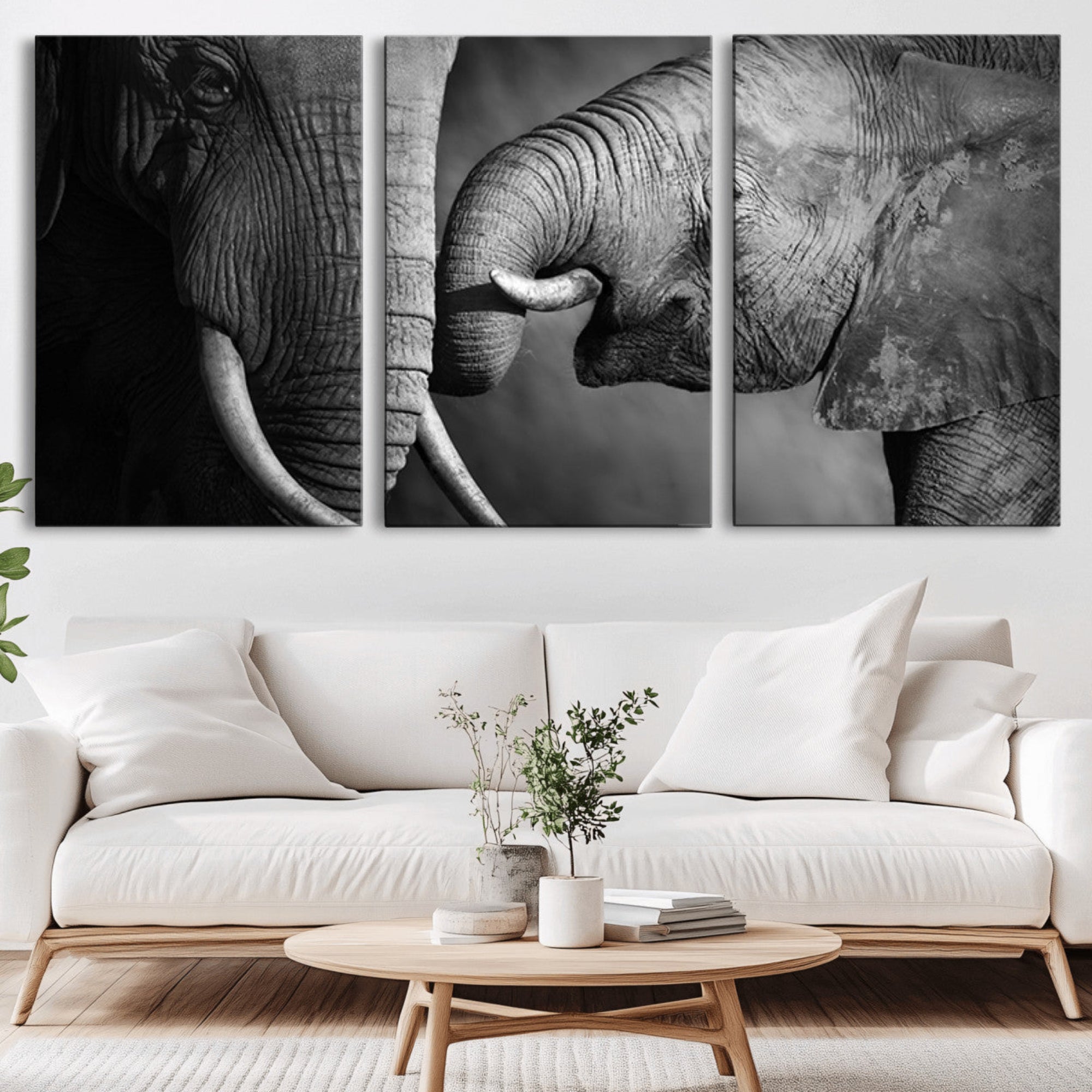 42691-MGV-CV-36X24-Elephant Family Wall Art Canvas, Framed Elephant Family Canvas Print