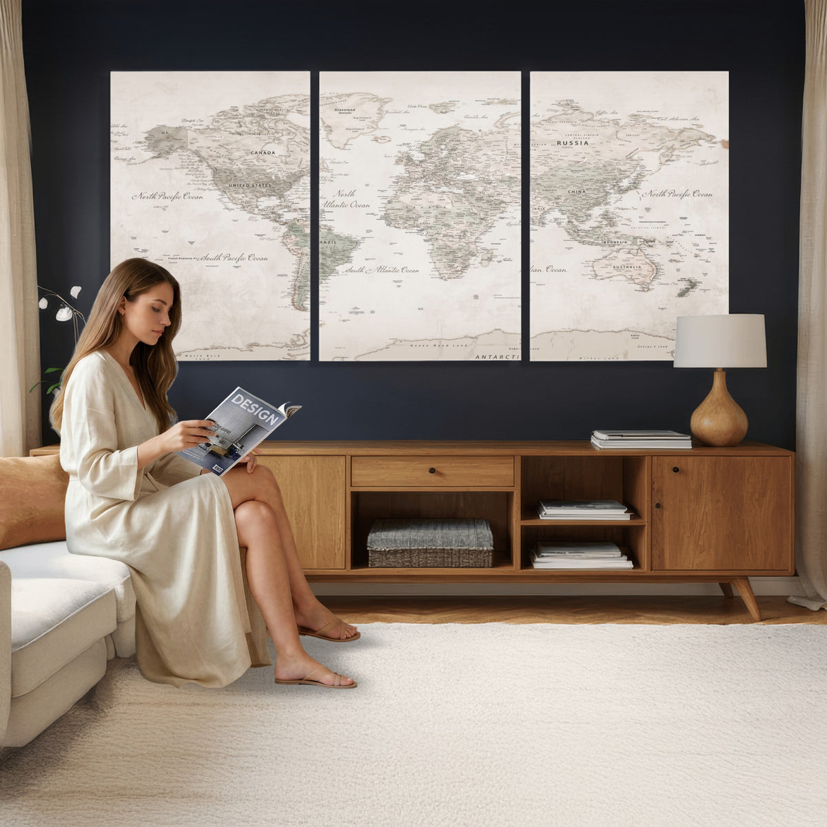 90355419-MGV-CV-36X24 - Antique Style World Map Canvas Print | Vintage Detailed World Map Art for Travel Lovers
