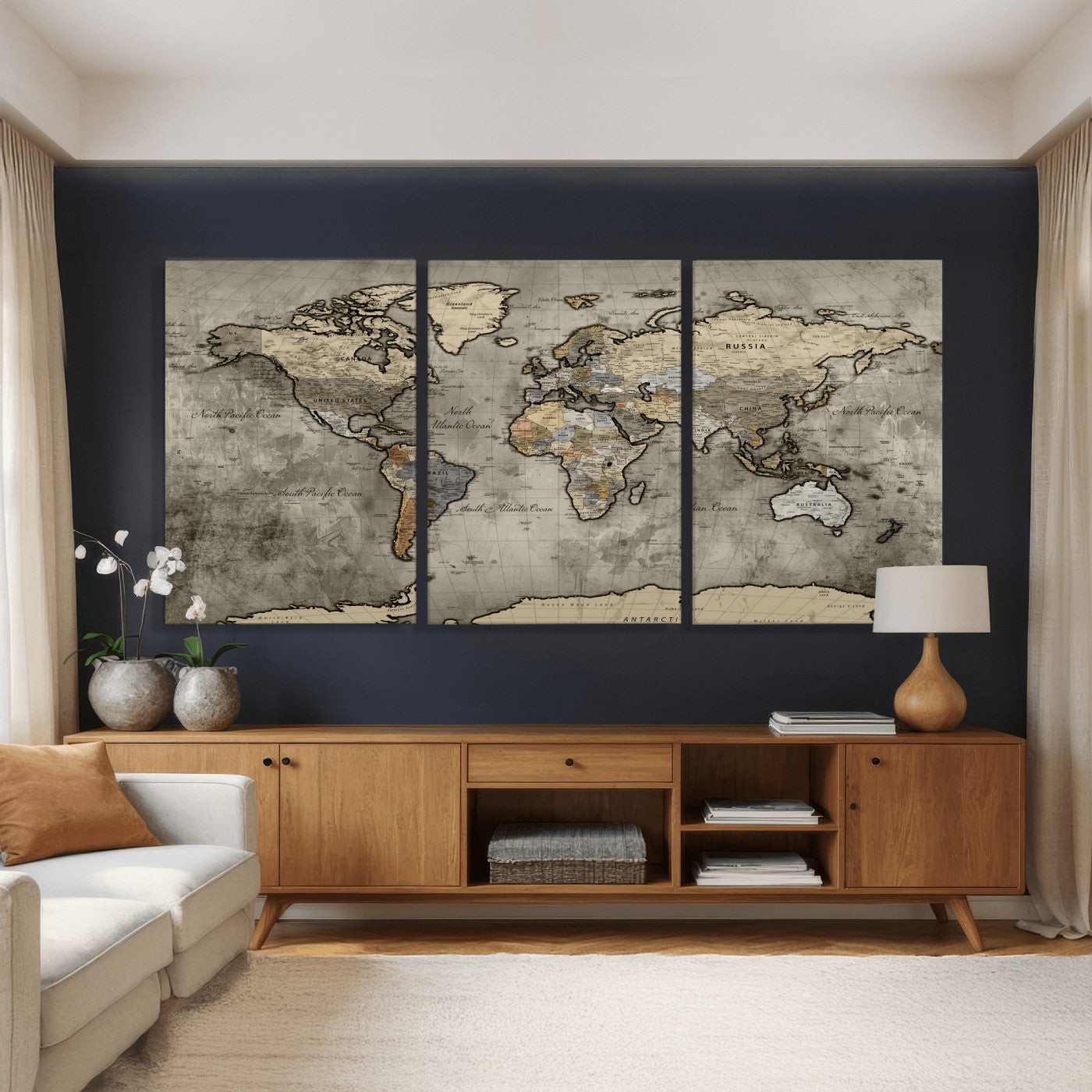 85218700-MGV-CV-36X24 - World Map Wall Art Canvas Print, Modern Decorative Framed Map Artwork Prints for Living Room, Office, Bedroom Wall Decor
