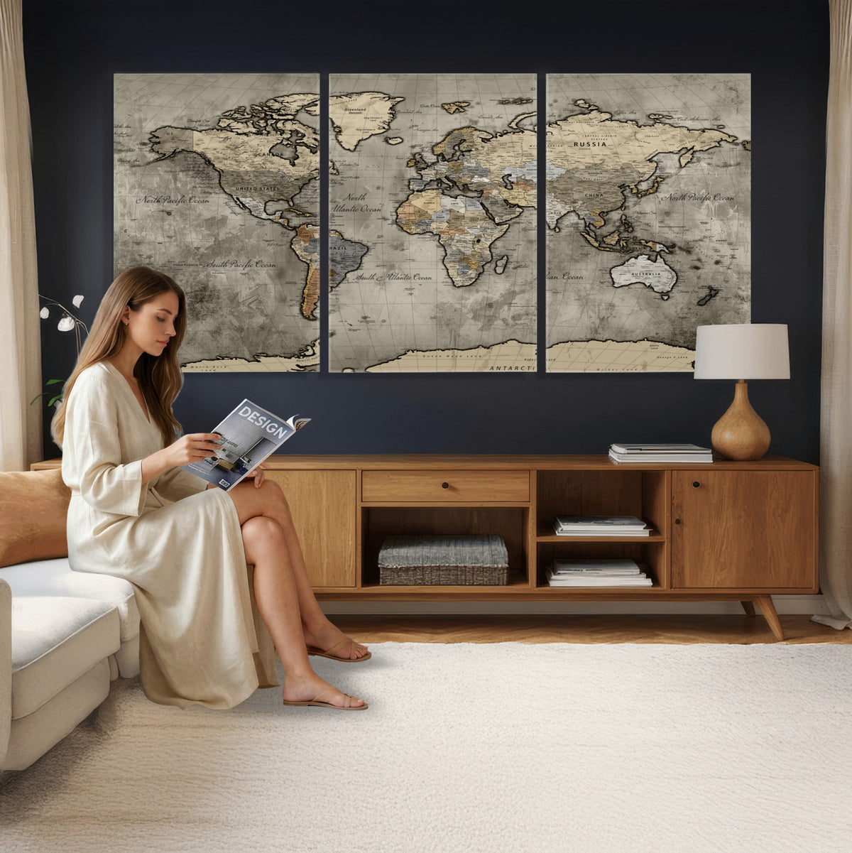 85218700-MGV-CV-36X24 - World Map Canvas Print, Detailed Map of the World Wall Art
