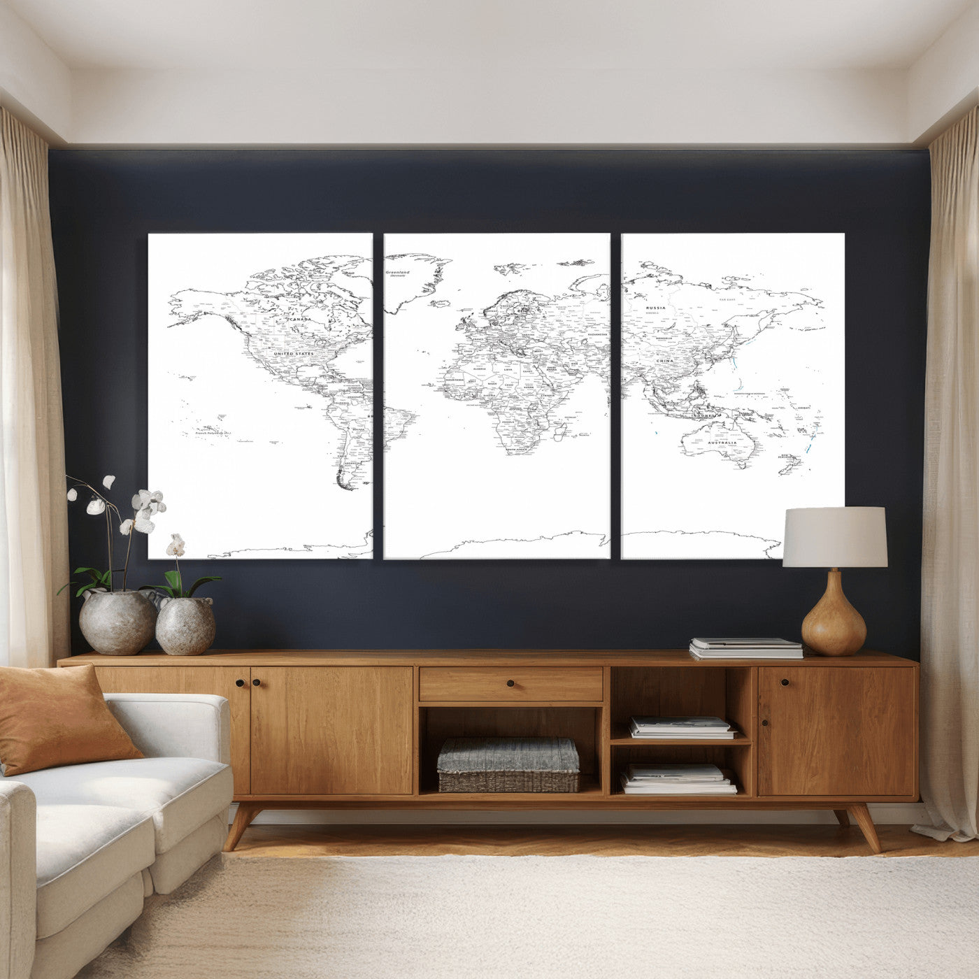 21002736-MGV-CV-36X24 - World Map Wall Art Canvas Print, Modern Decorative Framed Map Artwork Prints for Living Room, Office, Bedroom Wall Decor