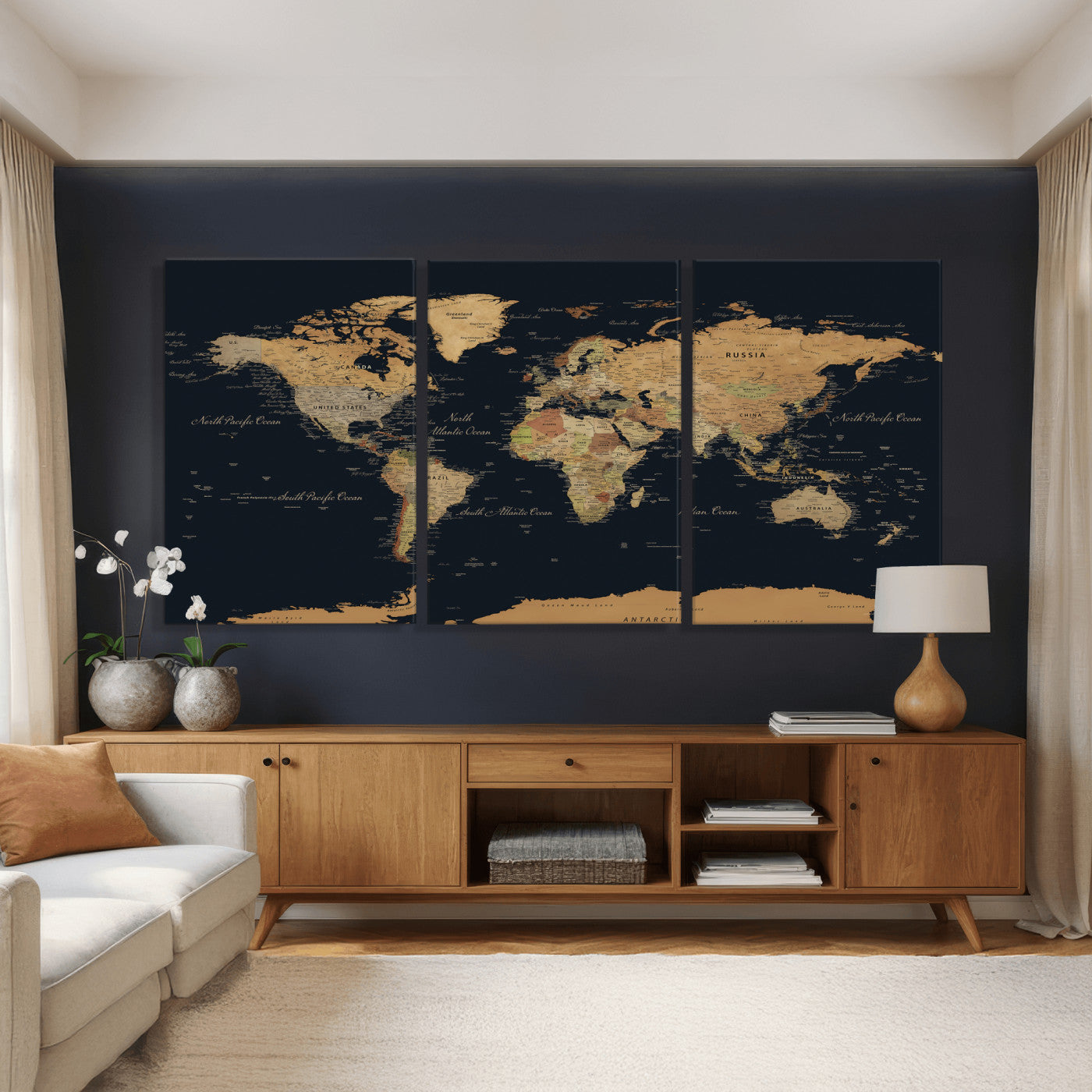 36916368-MGV-CV-36X24 - World Map Wall Art Canvas Print, Modern Decorative Framed Map Artwork Prints for Living Room, Office, Bedroom Wall Decor