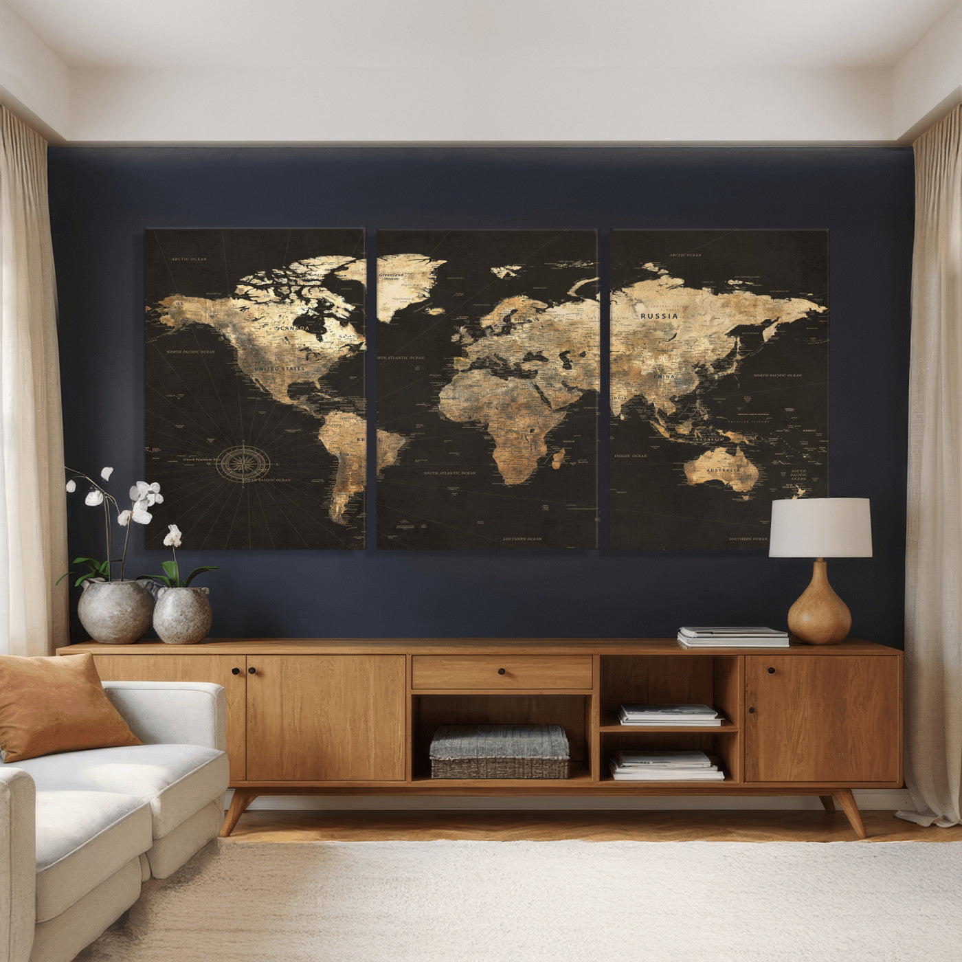 70985630-MGV-CV-36X24 - World Map Wall Art Canvas Print, Modern Decorative Framed Map Artwork Prints for Living Room, Office, Bedroom Wall Decor
